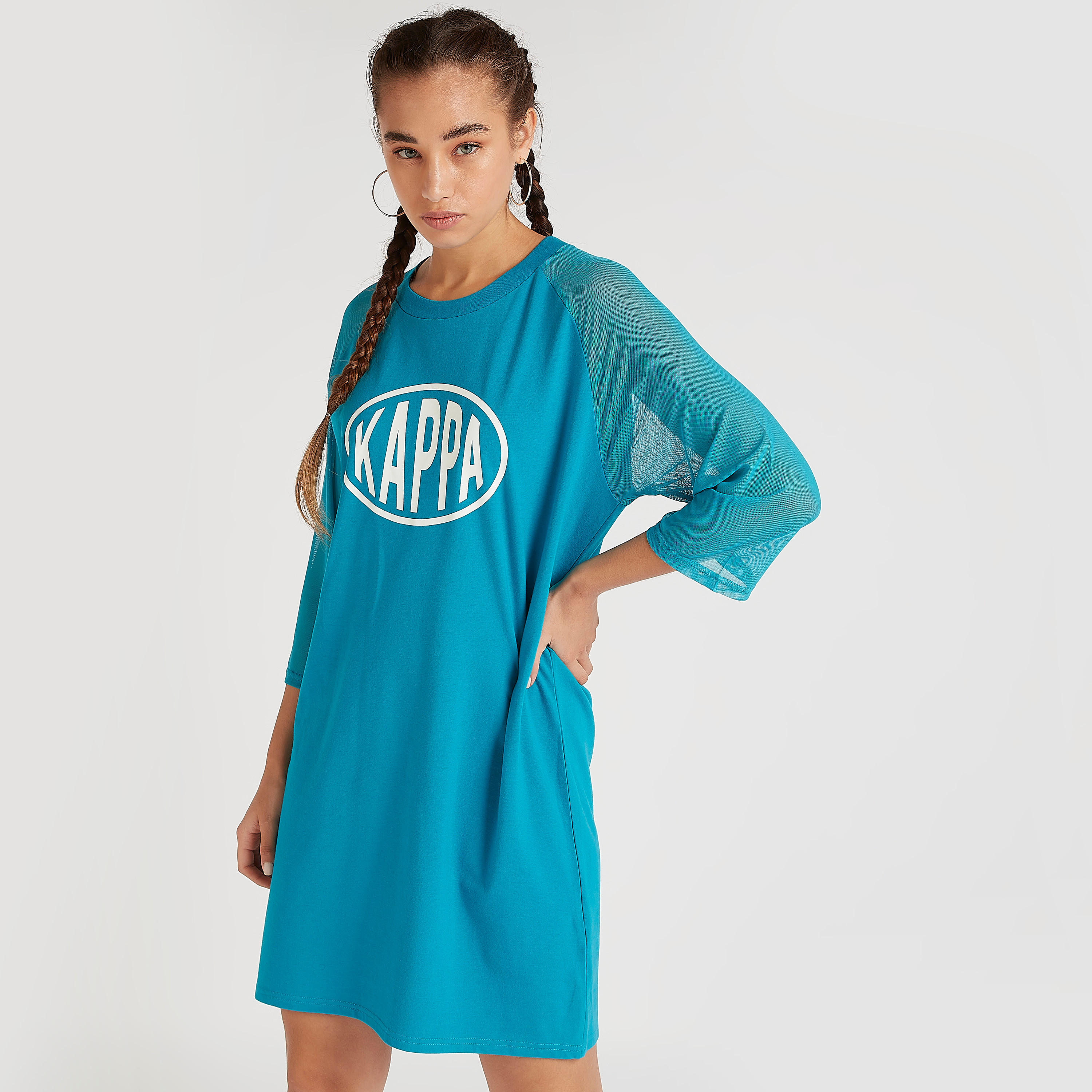 تيشيرت بياقة مستديرة وأكمام 3/4 وطبعات من كابا-women-clothing-sportswearandactivewear-tshirtsandvests-image-1