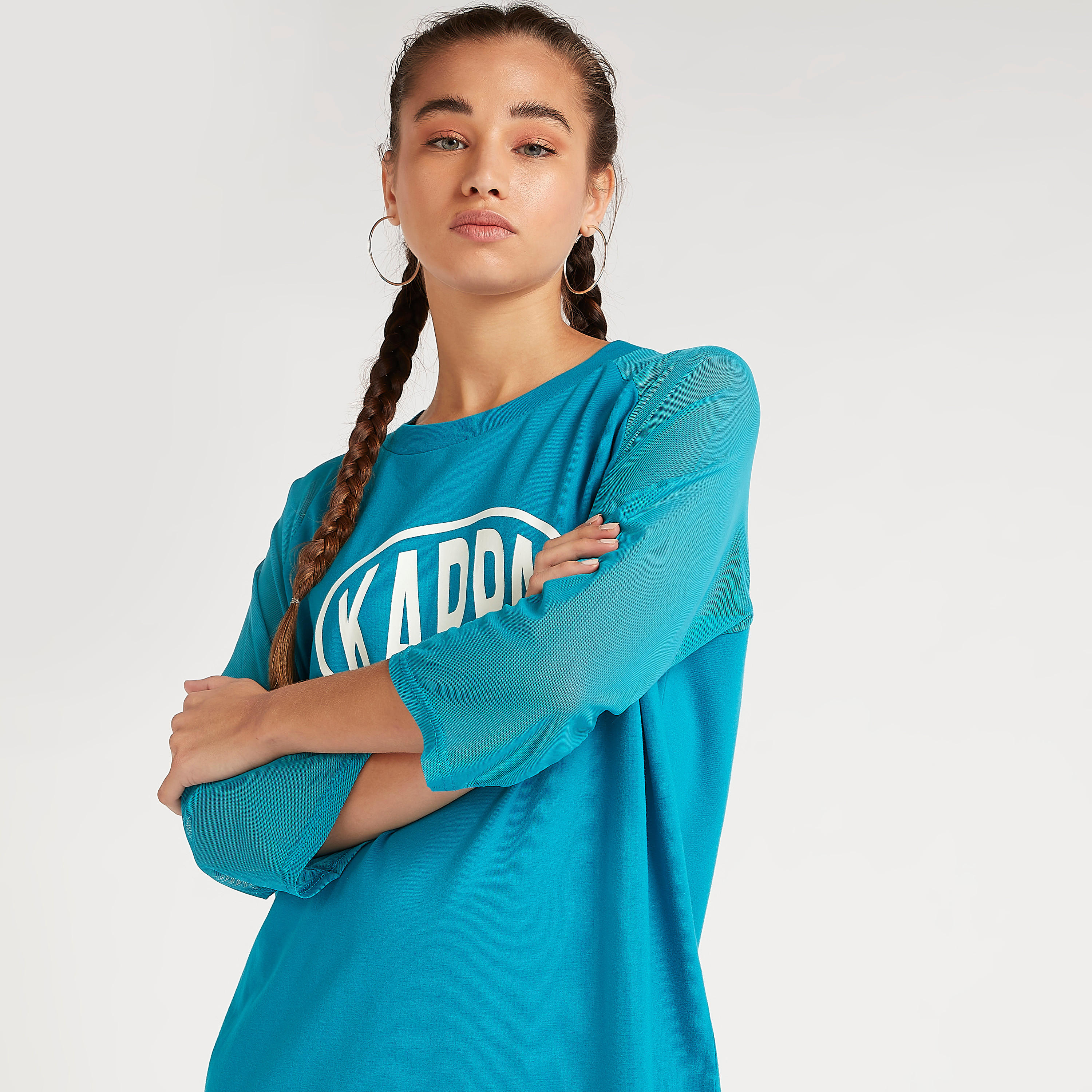 تيشيرت بياقة مستديرة وأكمام 3/4 وطبعات من كابا-women-clothing-sportswearandactivewear-tshirtsandvests-image-8
