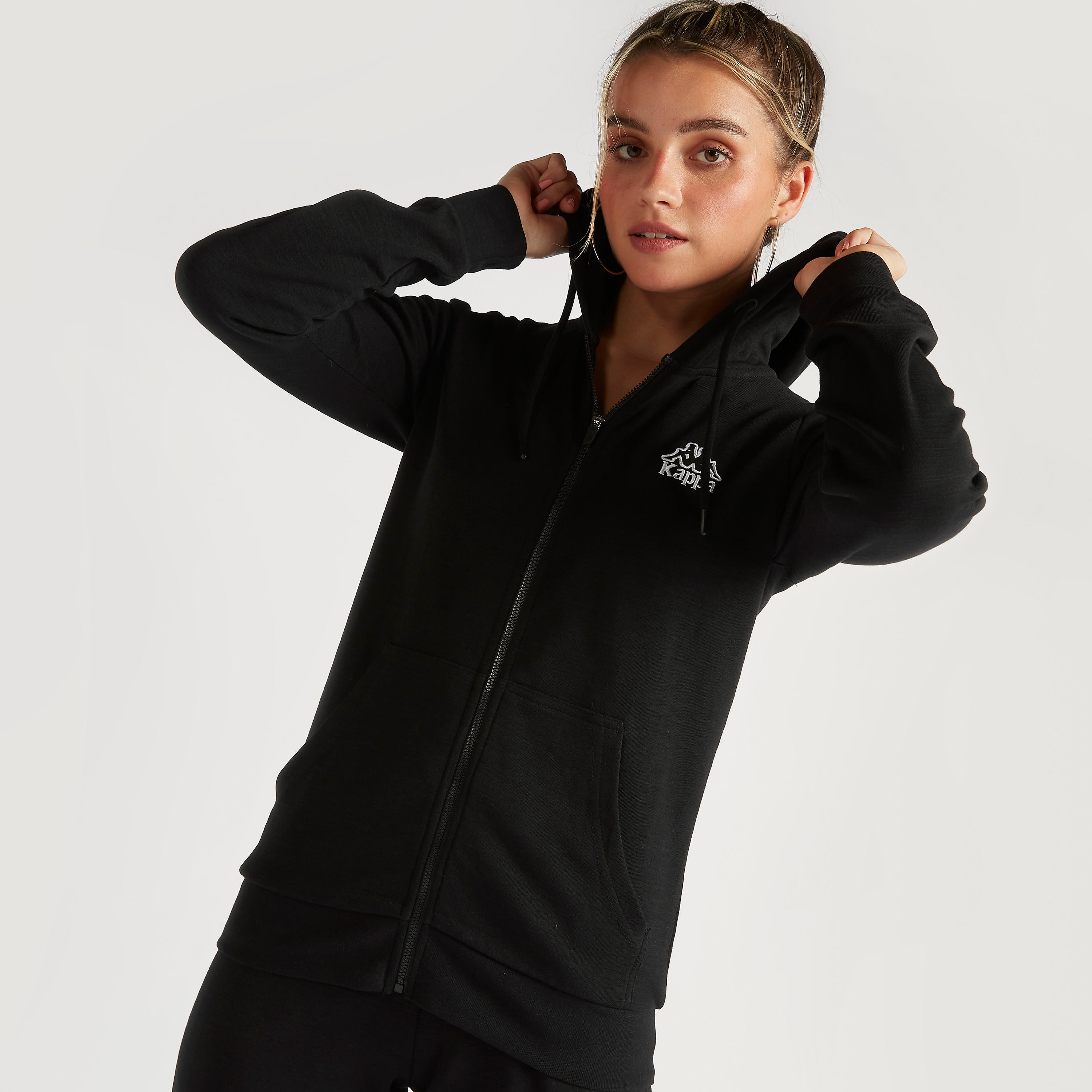 Kappa Solid Hooded Jacket with Kangaroo Pocket-women-clothing-sportswearandactivewear-hoodiesandsweatshirts-image-1