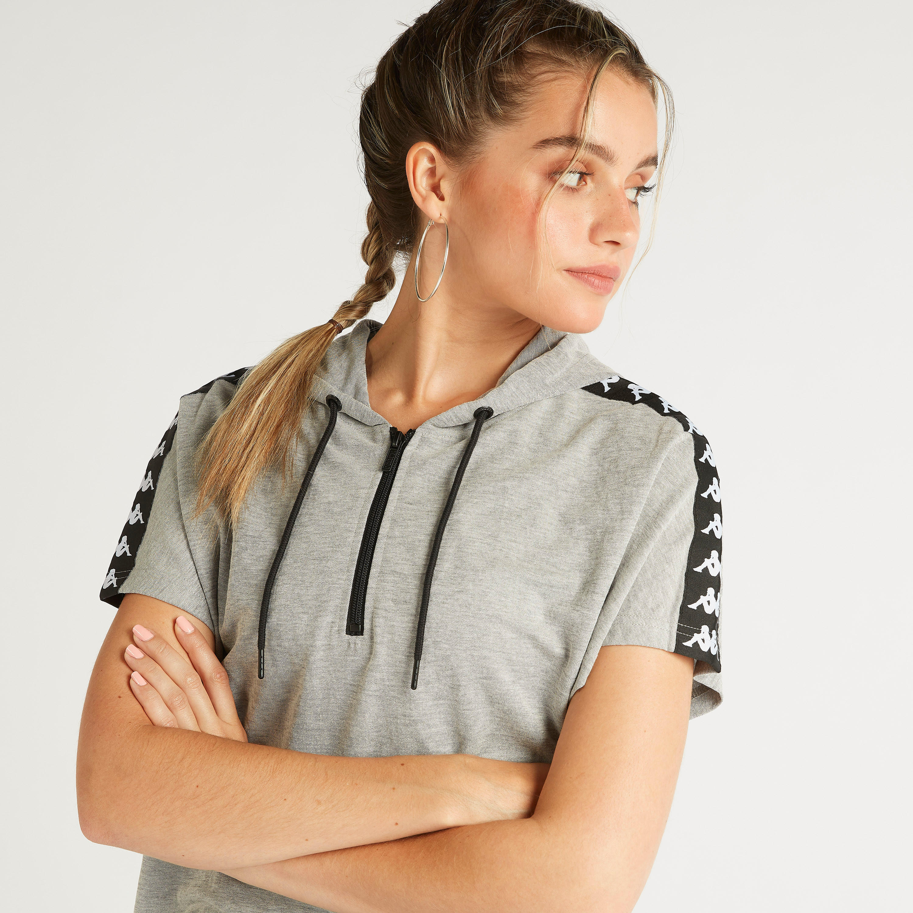 Kappa Panelled Hooded T-shirt with Drawstring Detail-women-clothing-sportswearandactivewear-tshirtsandvests-image-5