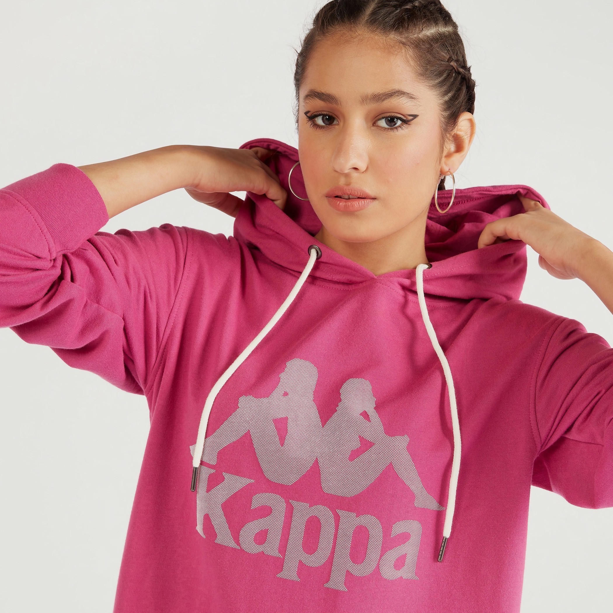 فستان رياضي سادة بقبعة وأكمام طويلة من كابا-women-clothing-sportswearandactivewear-hoodiesandsweatshirts-image-3
