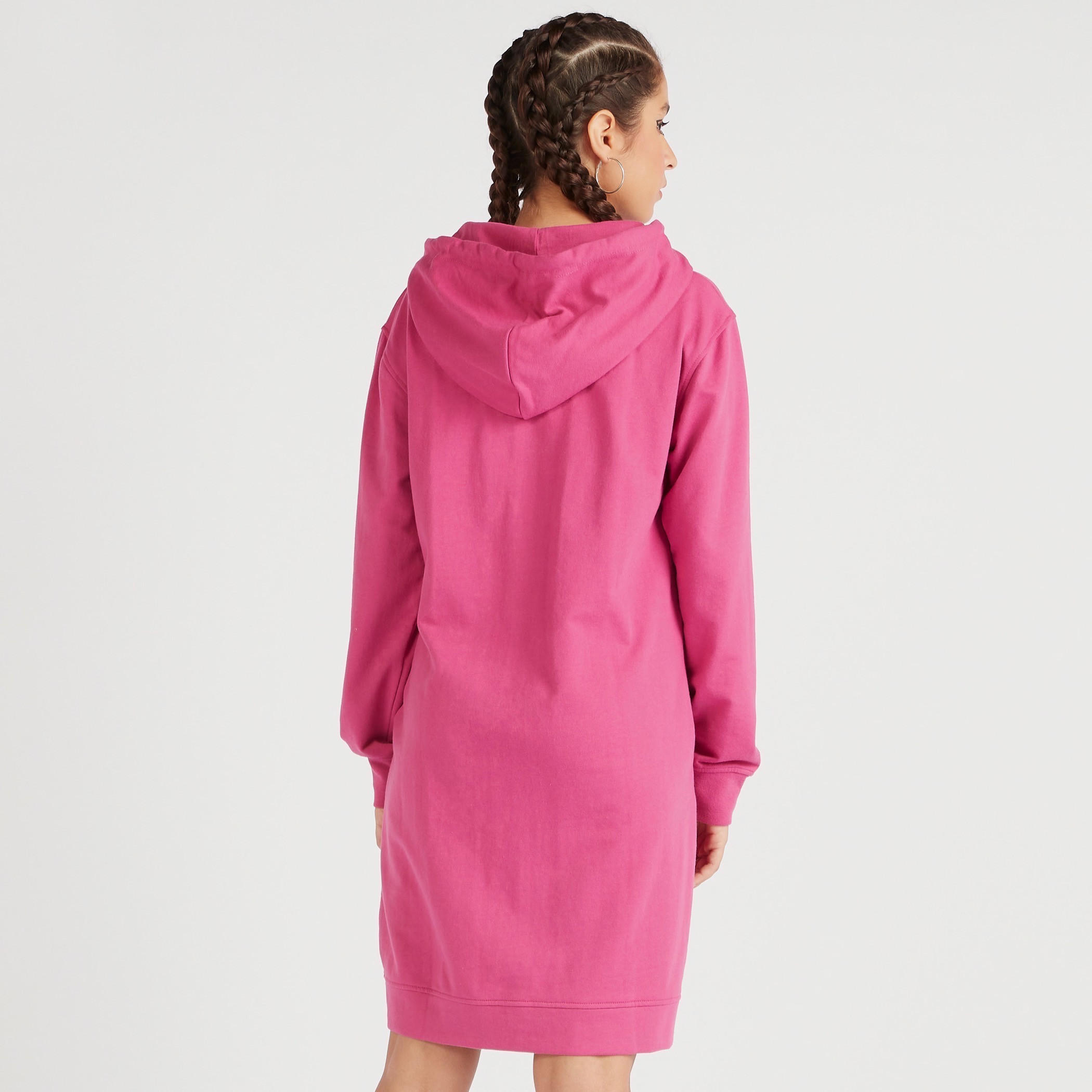 فستان رياضي سادة بقبعة وأكمام طويلة من كابا-women-clothing-sportswearandactivewear-hoodiesandsweatshirts-image-4