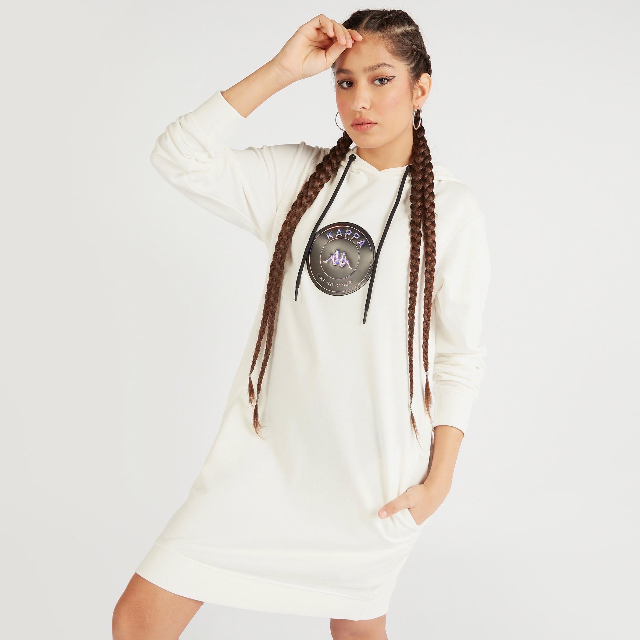 فستان جامبر قصير بطبعات وأكمام طويلة وقبعة من كابا-women-clothing-sportswearandactivewear-hoodiesandsweatshirts-image-1