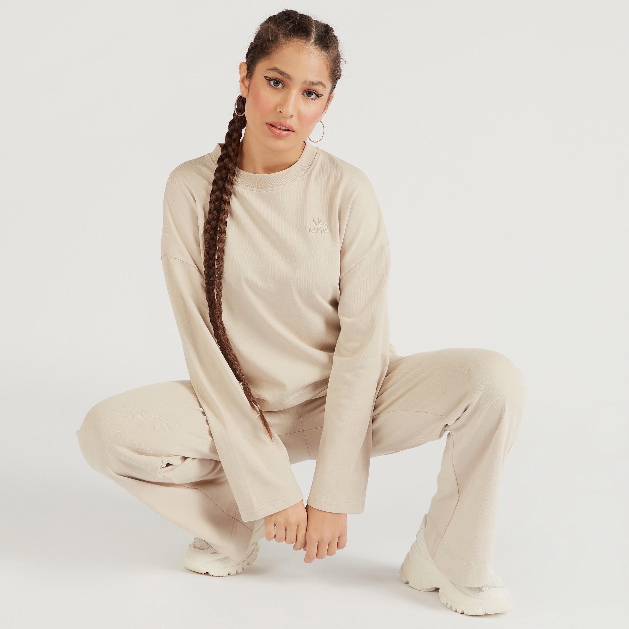 Kappa Solid Crew Neck Sweatshirt with Long Sleeves-women-clothing-sportswearandactivewear-hoodiesandsweatshirts-image-1