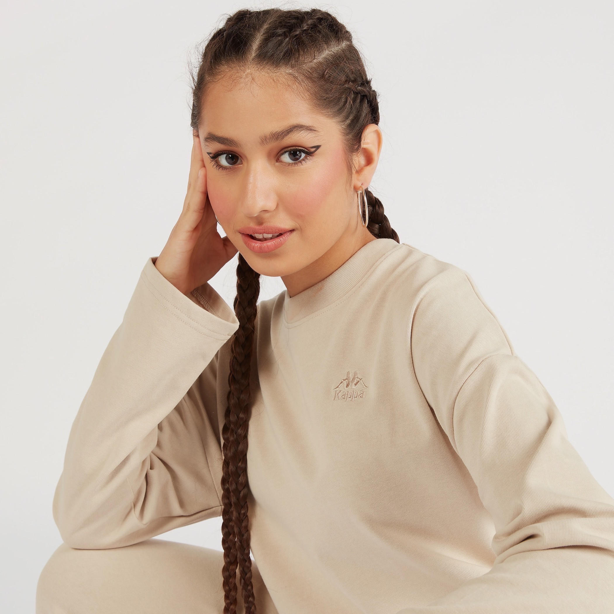 Kappa Solid Crew Neck Sweatshirt with Long Sleeves-women-clothing-sportswearandactivewear-hoodiesandsweatshirts-image-3
