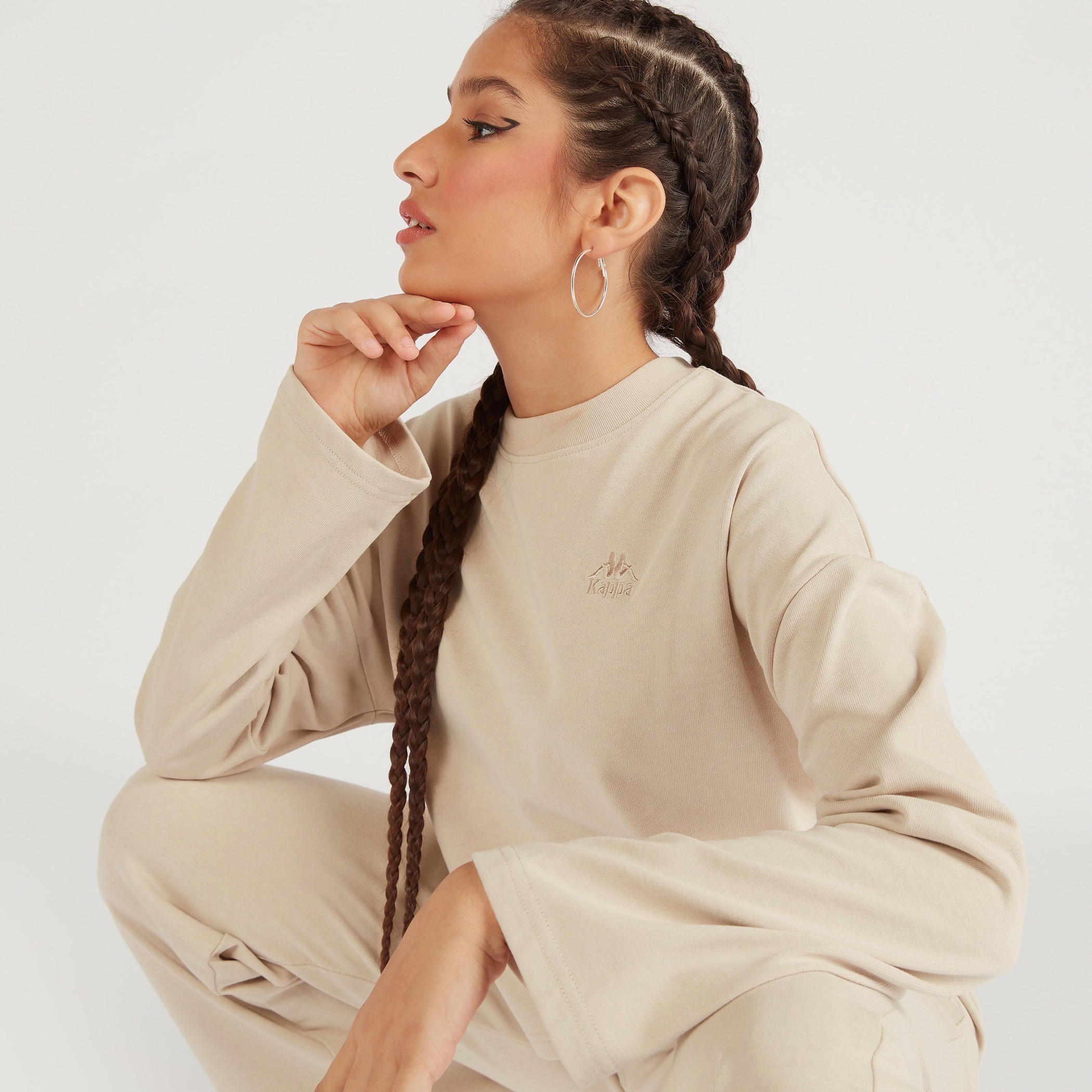 Kappa Solid Crew Neck Sweatshirt with Long Sleeves-women-clothing-sportswearandactivewear-hoodiesandsweatshirts-image-6