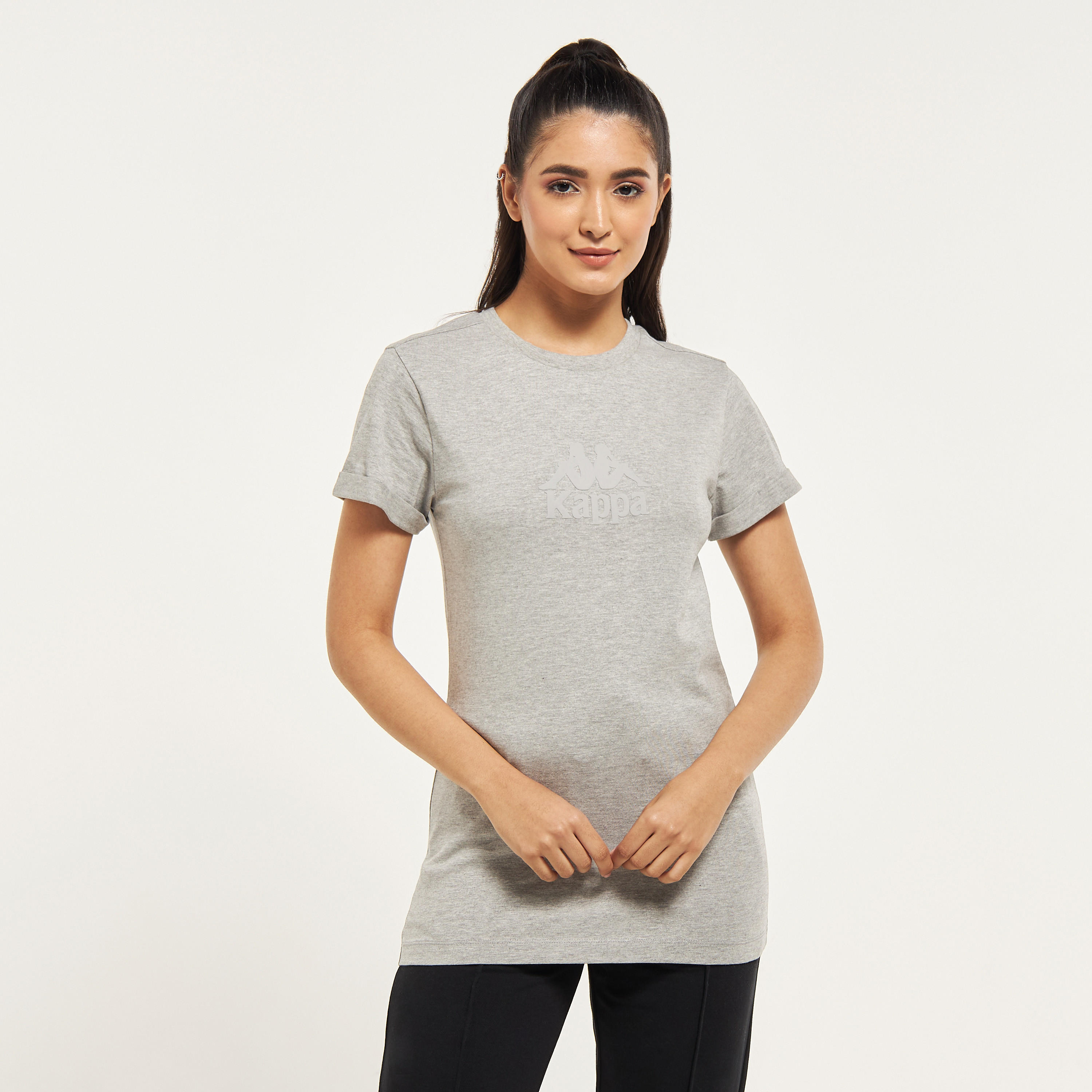 Kappa Logo Print T-shirt with Folded Hem Short Sleeves-women-clothing-tshirts-image-1