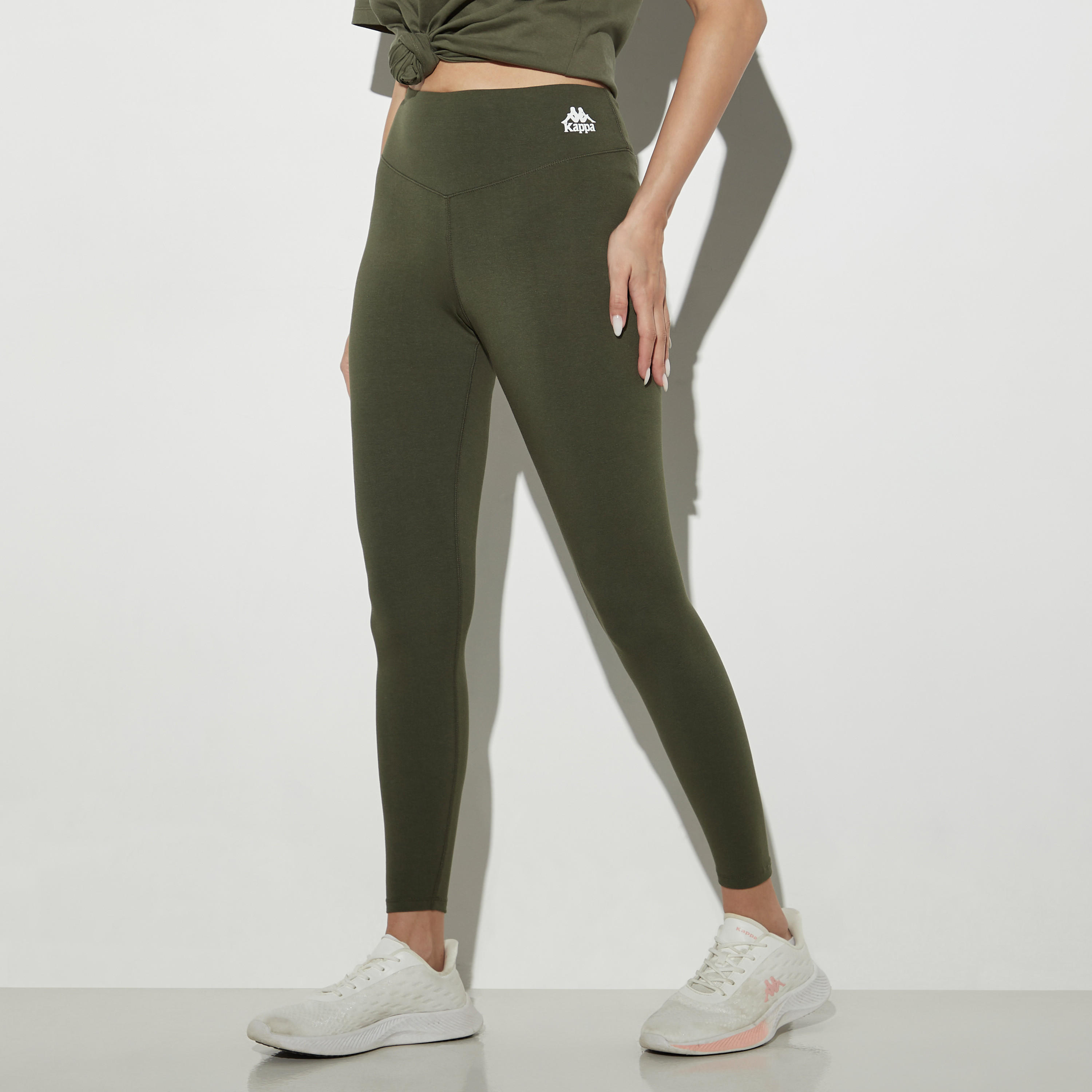 بنطلون ليقنز بطبعات شعار وحزام خصر مطّاطي من كابا-women-clothing-bottoms-leggings-image-1