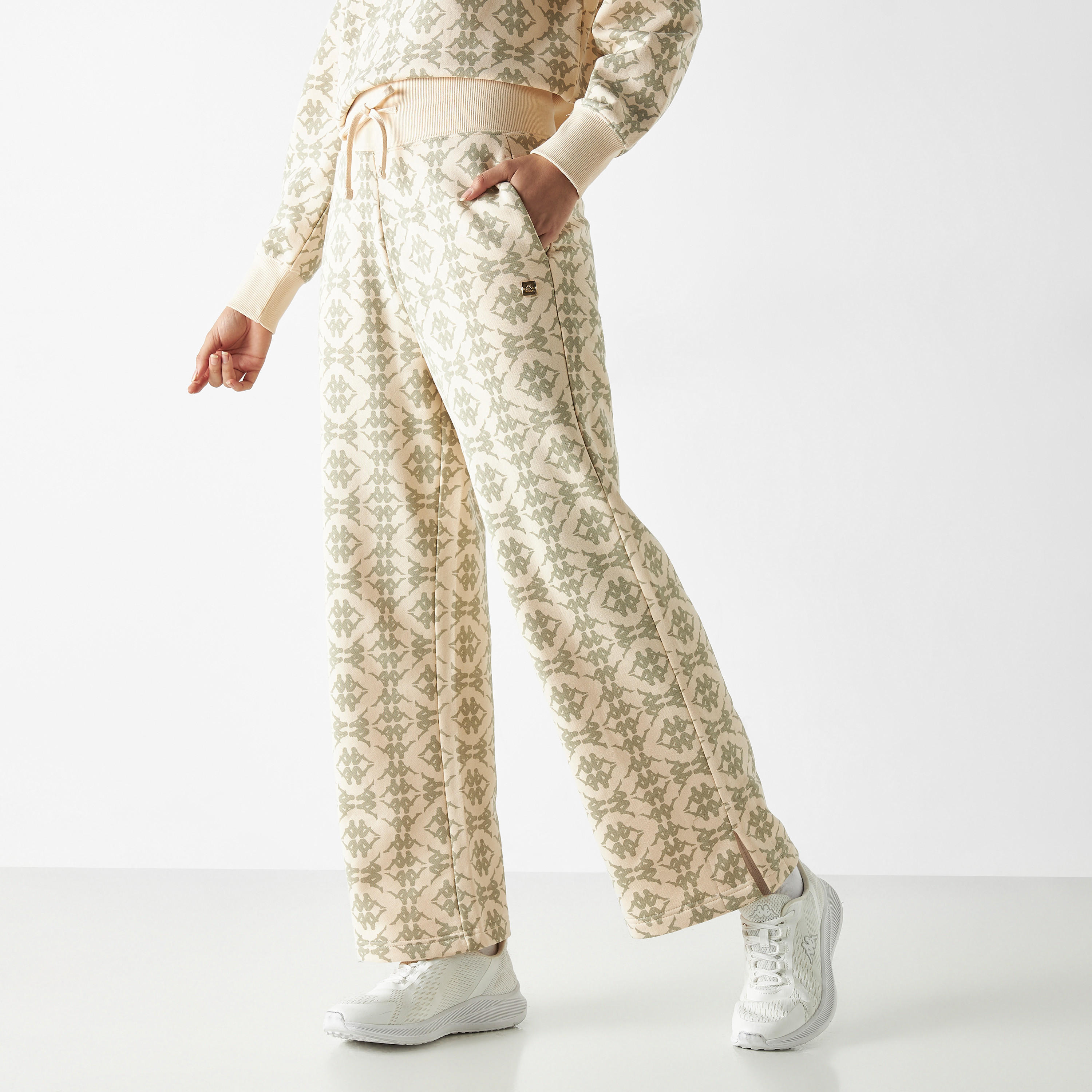 Kappa All-Over Print Wide Leg Pants with Drawstring Closure-women-clothing-bottoms-joggers-image-1