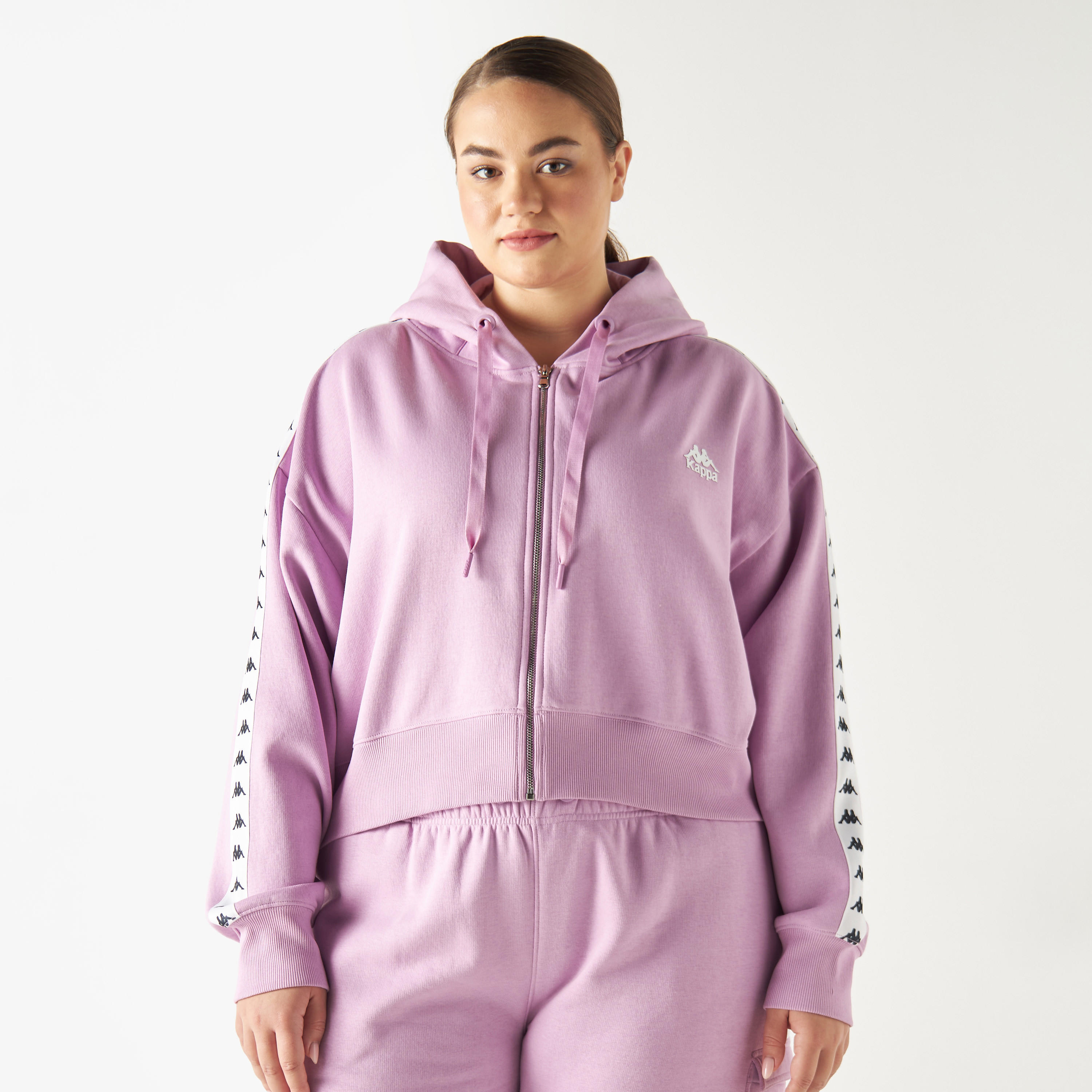 هودي بشريطة وأكمام بأكتاف منسدلة وسحاب من كابا-women-clothing-sportswearandactivewear-hoodiesandsweatshirts-image-2