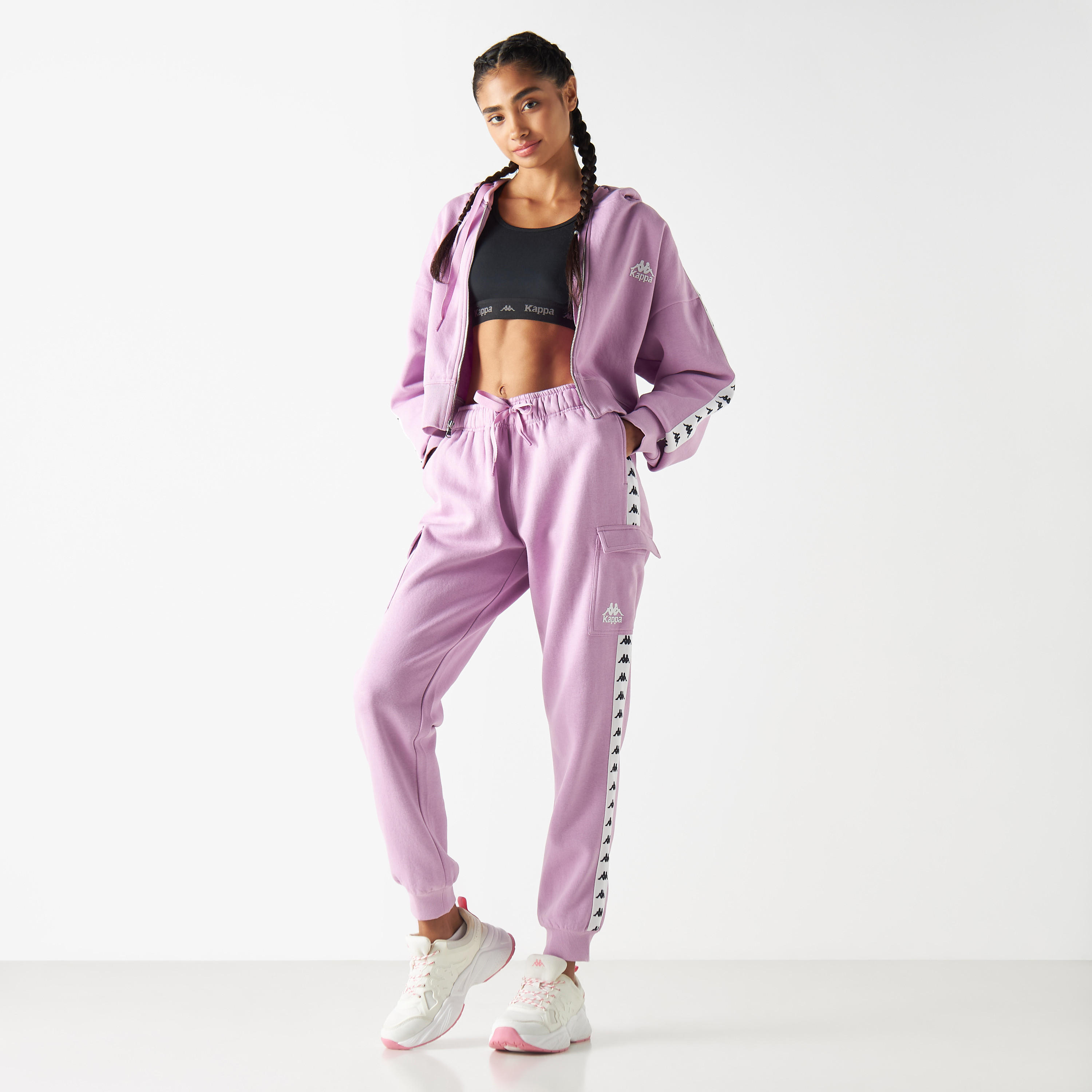 هودي بشريطة وأكمام بأكتاف منسدلة وسحاب من كابا-women-clothing-sportswearandactivewear-hoodiesandsweatshirts-image-3