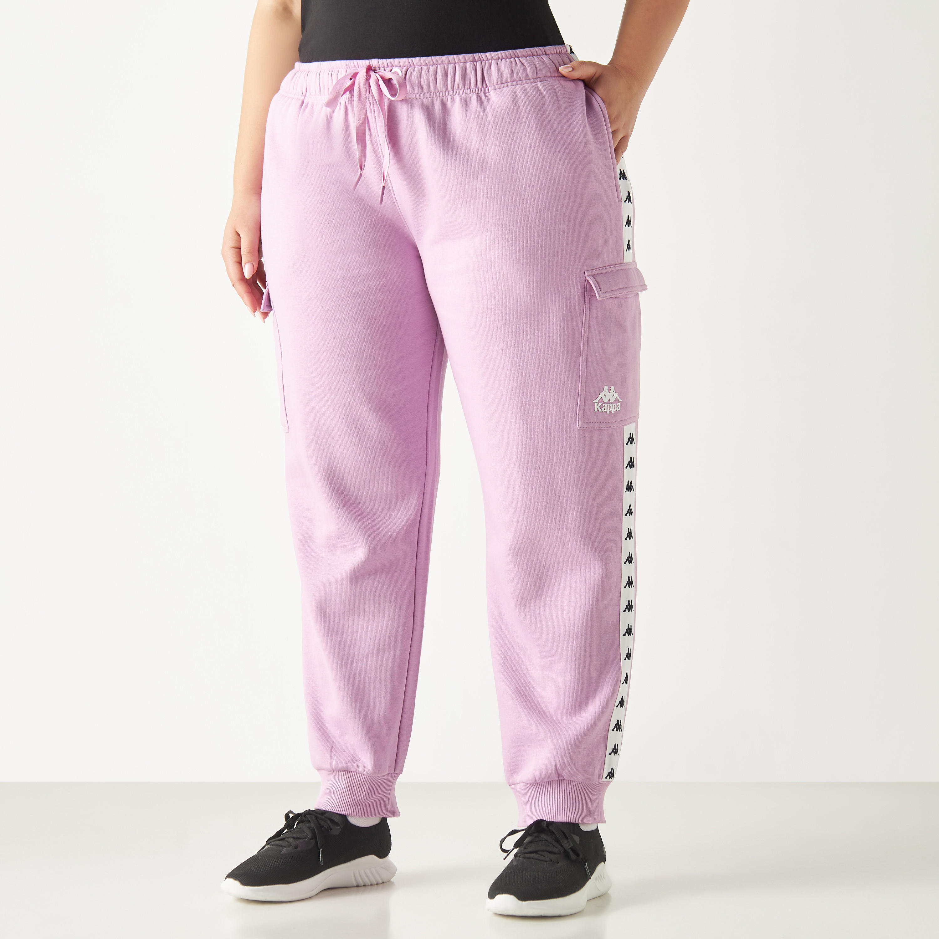 Kappa Logo Detail Tape Joggers with Elasticated Waistband and Flap Pockets-women-clothing-bottoms-joggers-image-2