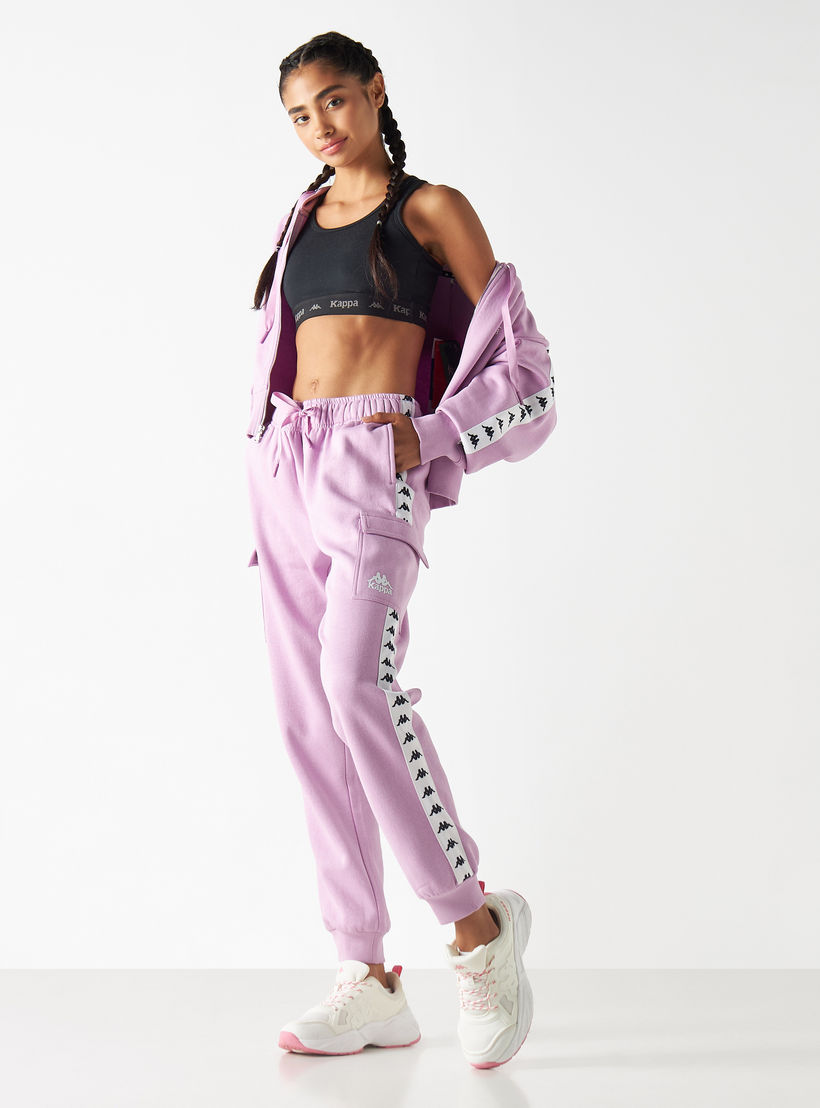 Kappa Logo Detail Tape Joggers with Elasticated Waistband and Flap Pockets-women-clothing-bottoms-joggers-image-3