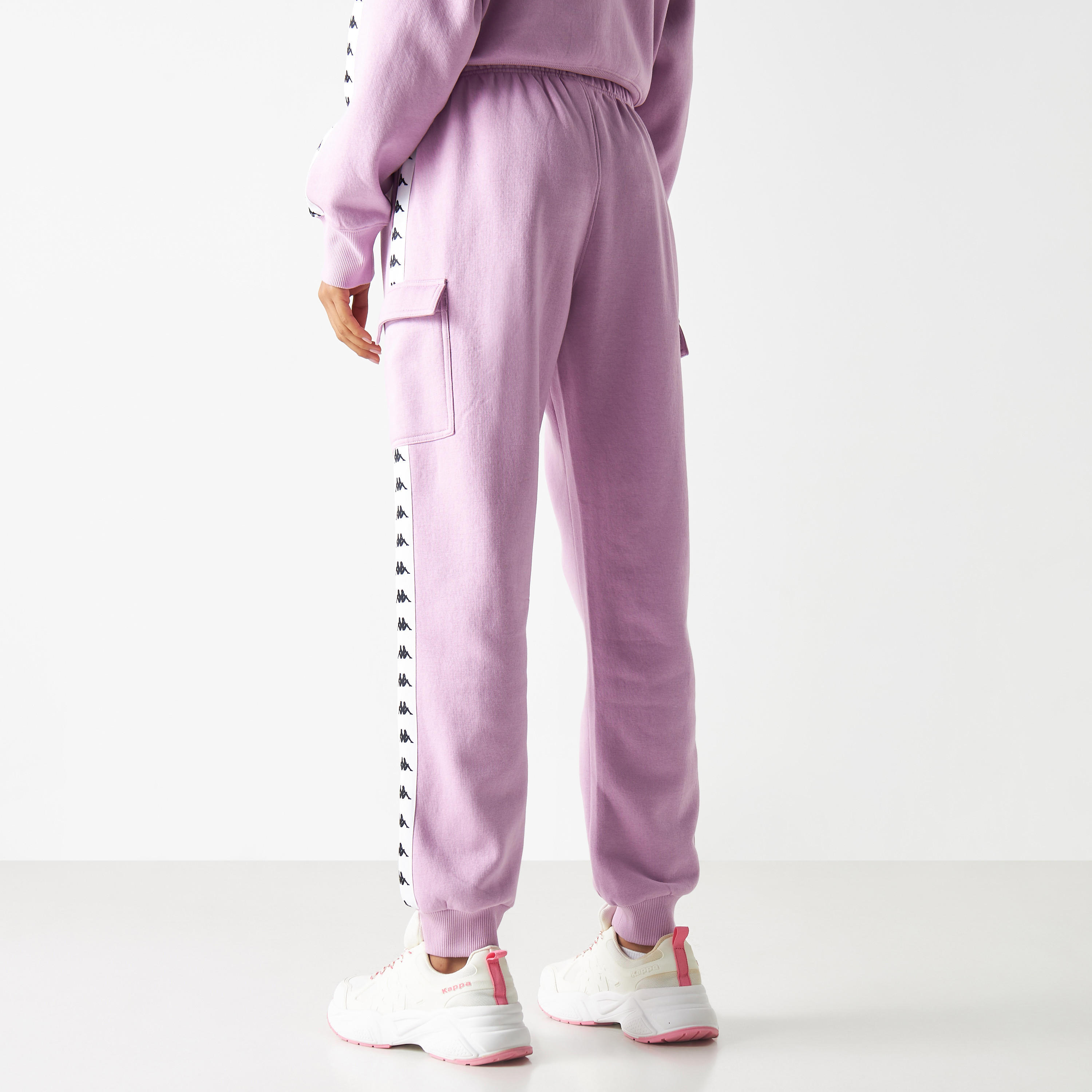 Kappa Logo Detail Tape Joggers with Elasticated Waistband and Flap Pockets-women-clothing-bottoms-joggers-image-4