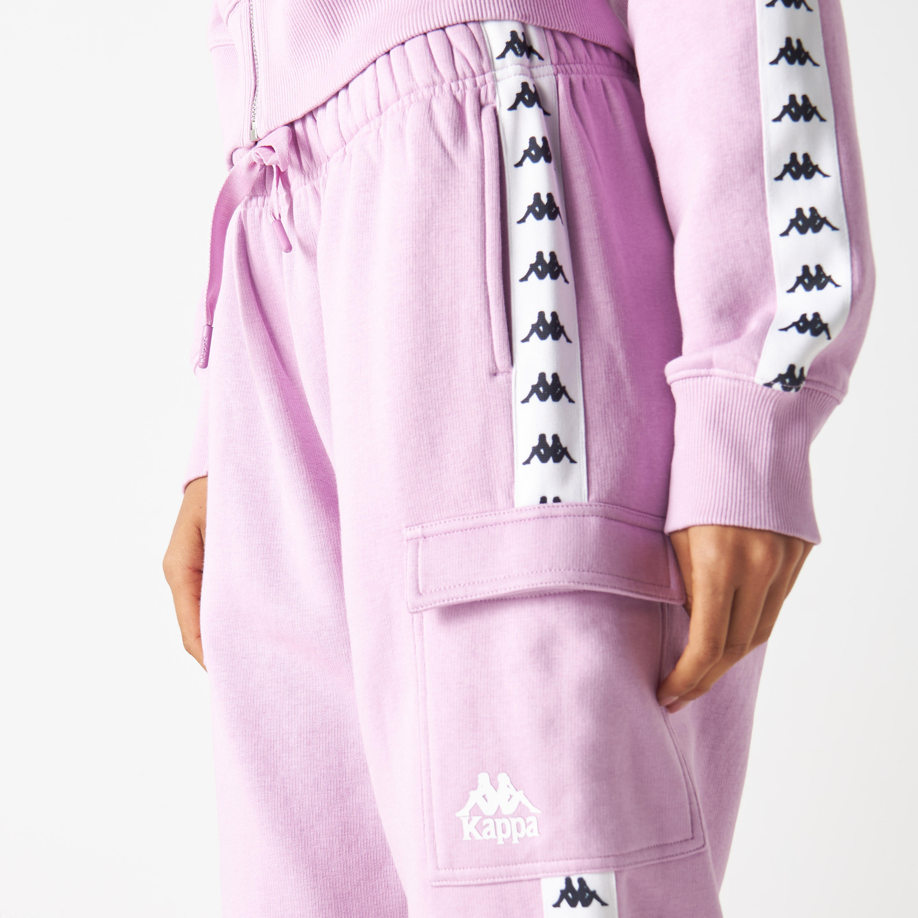 Kappa Logo Detail Tape Joggers with Elasticated Waistband and Flap Pockets-women-clothing-bottoms-joggers-image-5