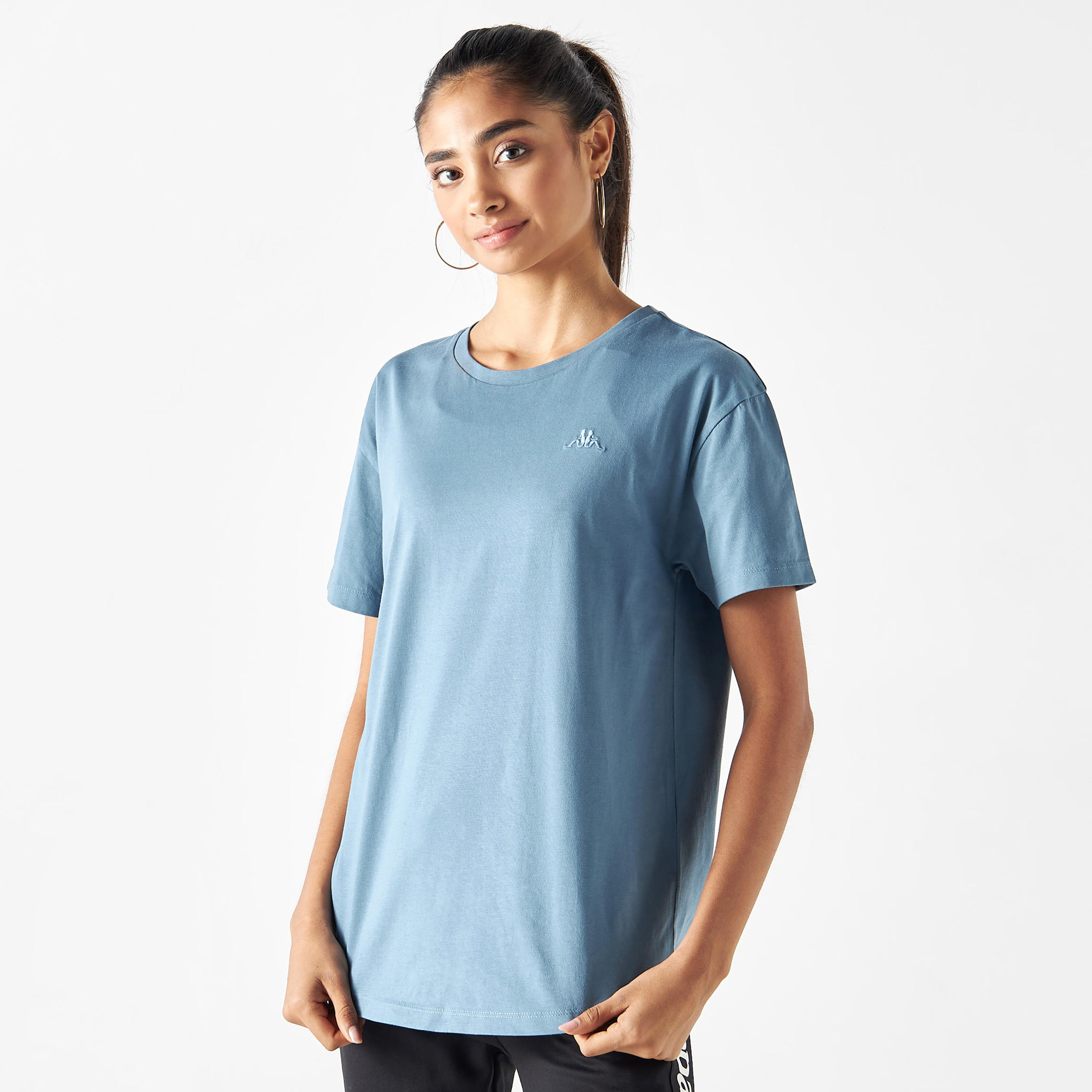 تيشيرت سادة بياقة مستديرة وأكمام قصيرة من كابا-women-clothing-sportswearandactivewear-tshirtsandvests-image-1