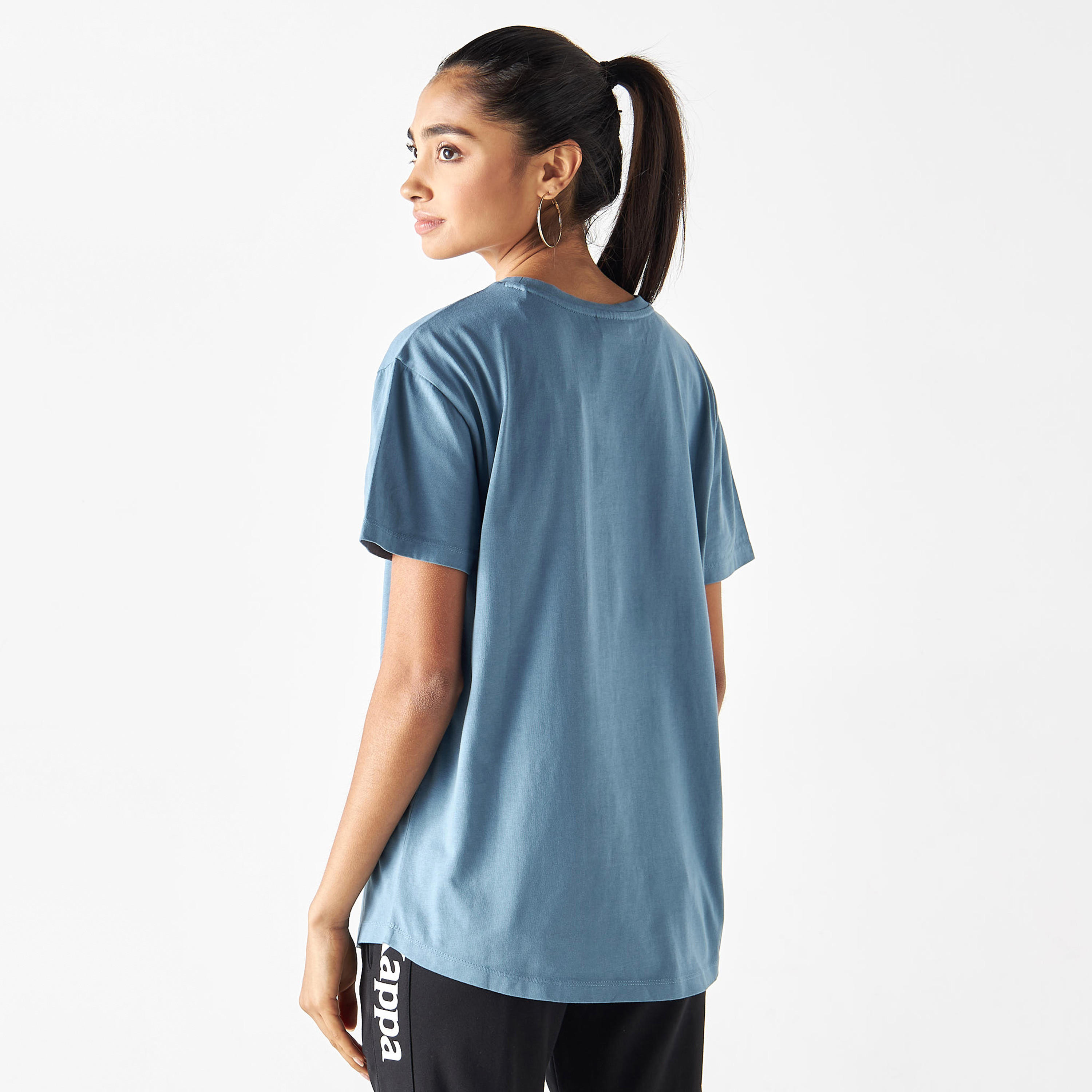 تيشيرت سادة بياقة مستديرة وأكمام قصيرة من كابا-women-clothing-sportswearandactivewear-tshirtsandvests-image-3