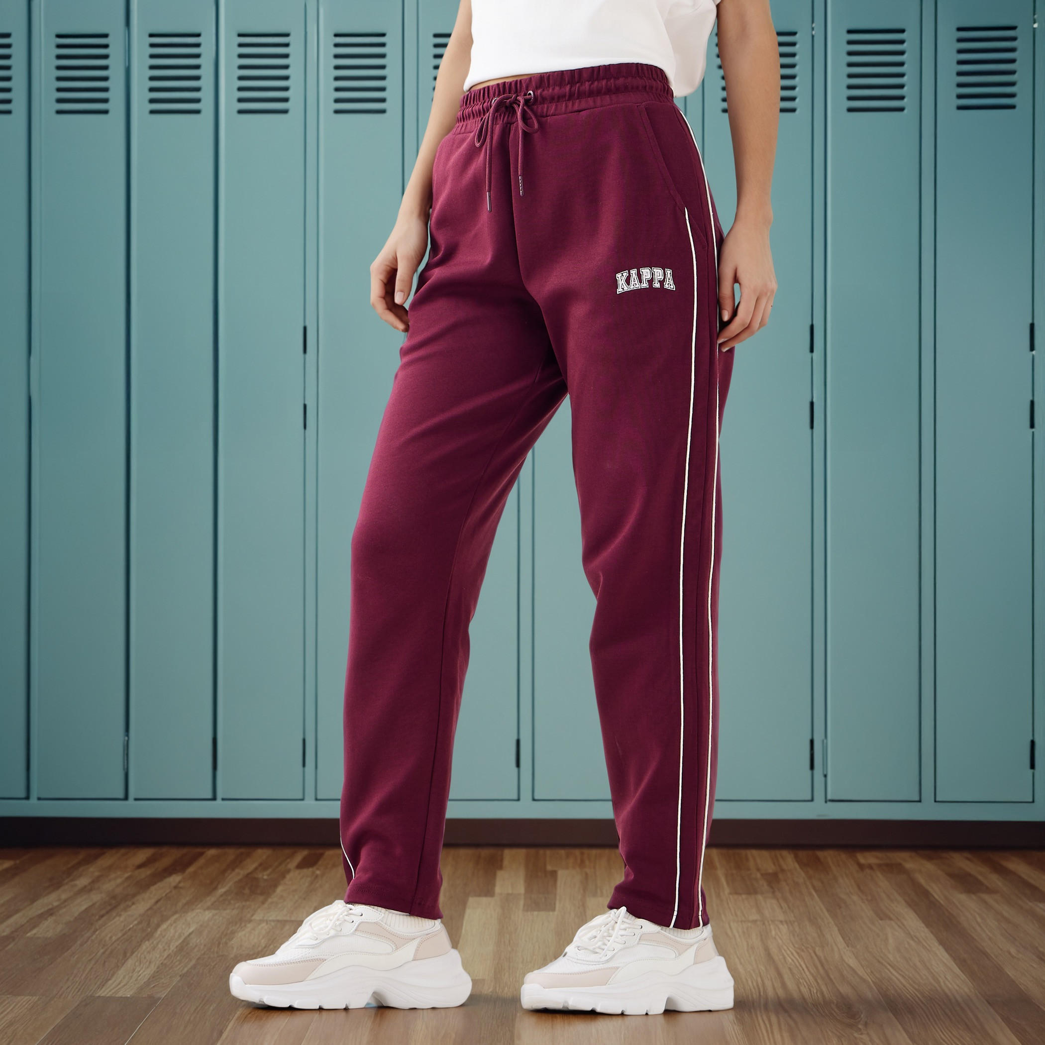 Kappa Logo Print Track Pants with Contrast Side Panel-women-clothing-bottoms-joggers-image-1