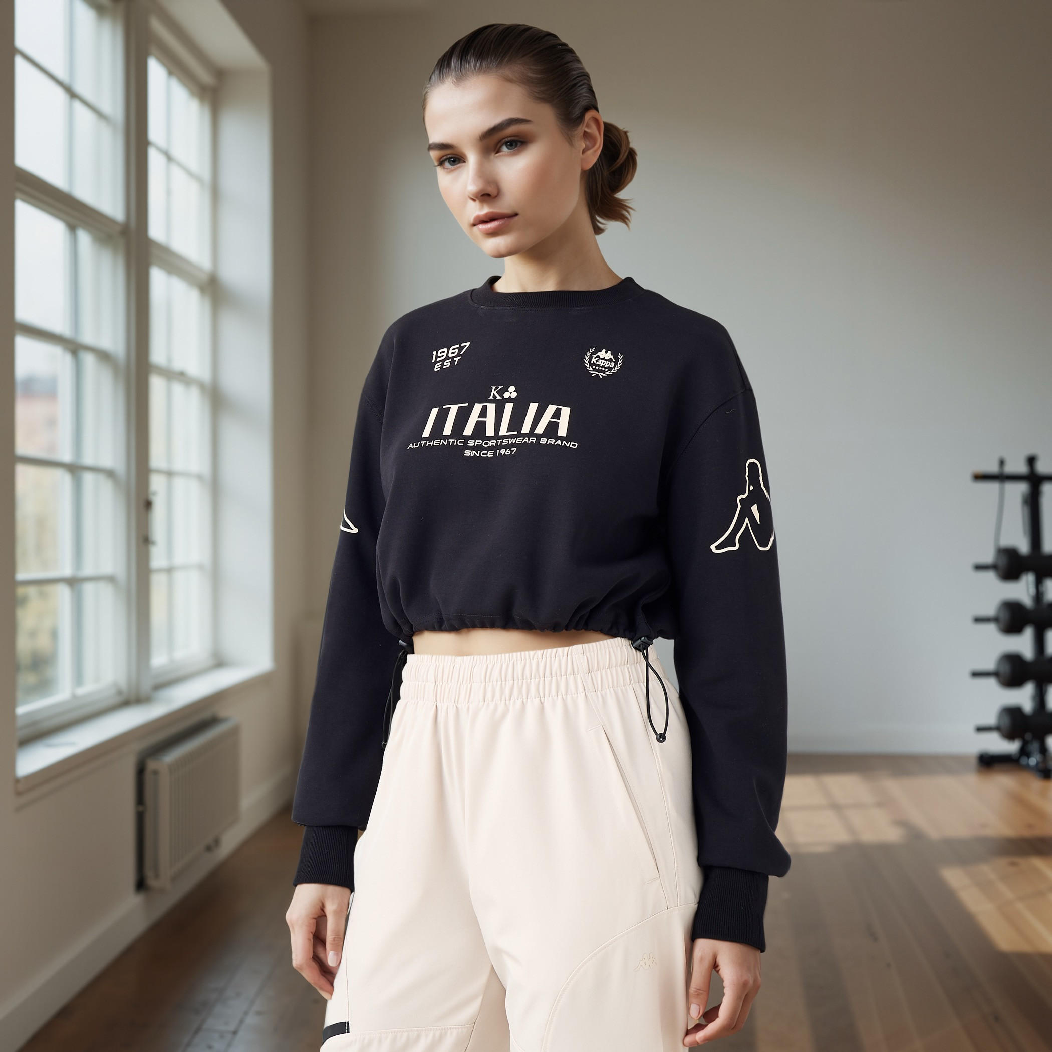 سويت شيرت قصير بطبعات شعار من كابا-women-clothing-sportswearandactivewear-hoodiesandsweatshirts-image-7