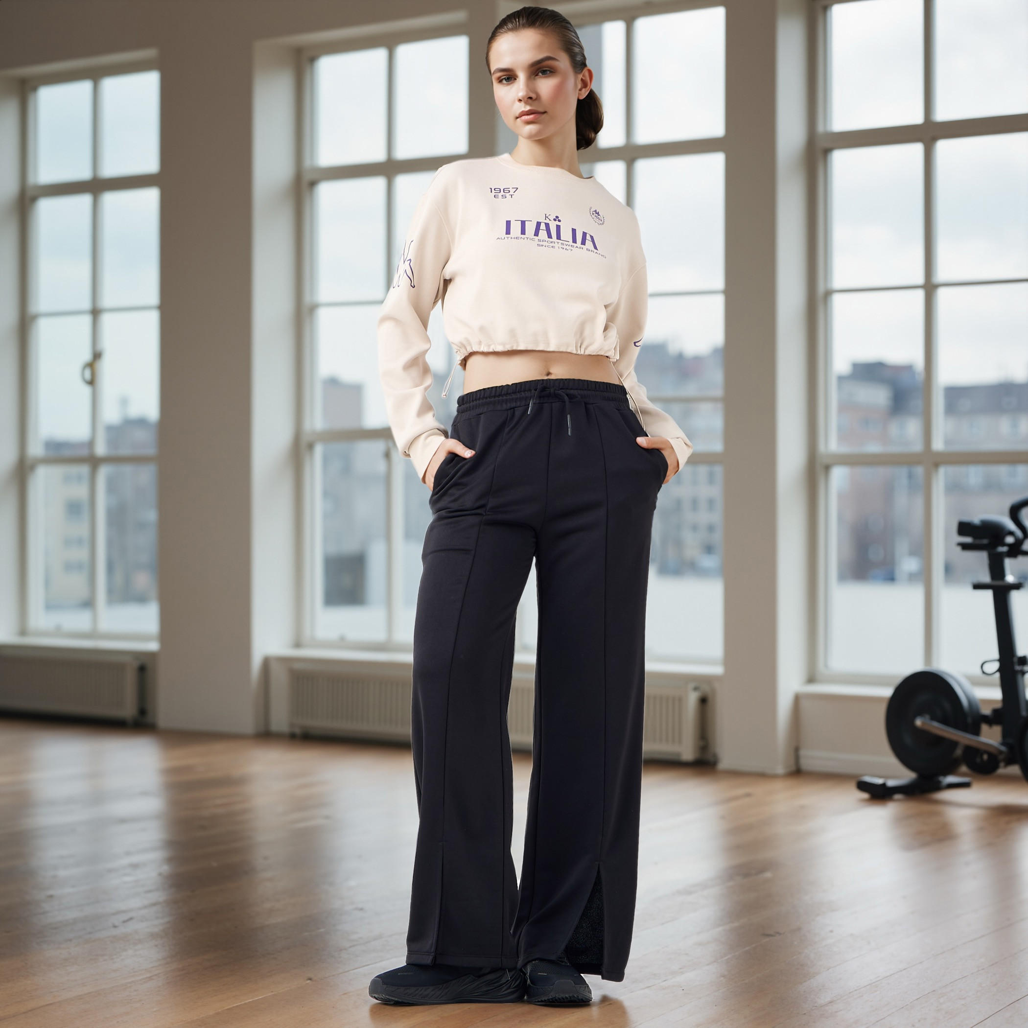 سويت شيرت قصير بطبعات شعار من كابا-women-clothing-sportswearandactivewear-hoodiesandsweatshirts-image-6