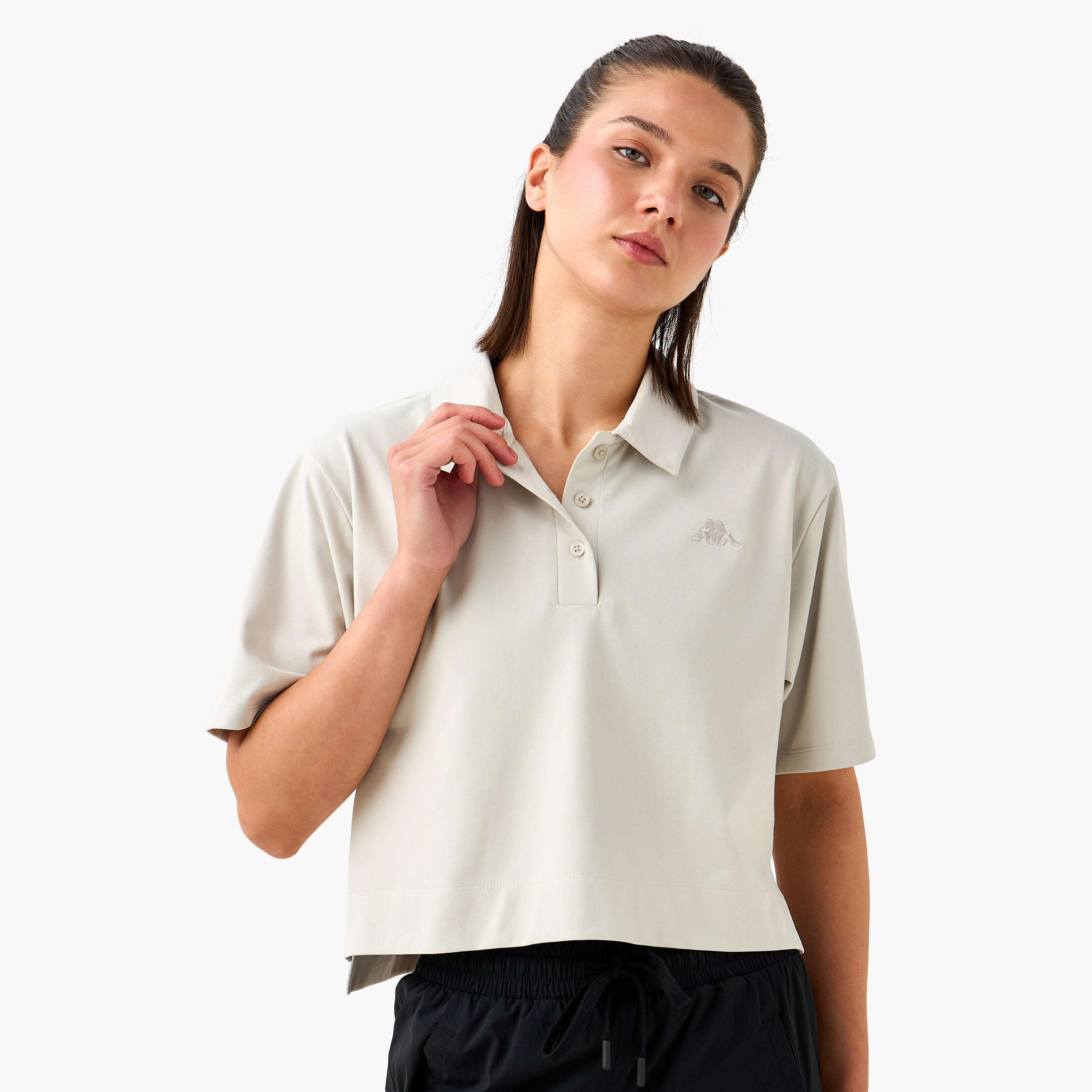Kappa Logo Detail Cropped Polo T-shirt-women-clothing-tshirts-image-1