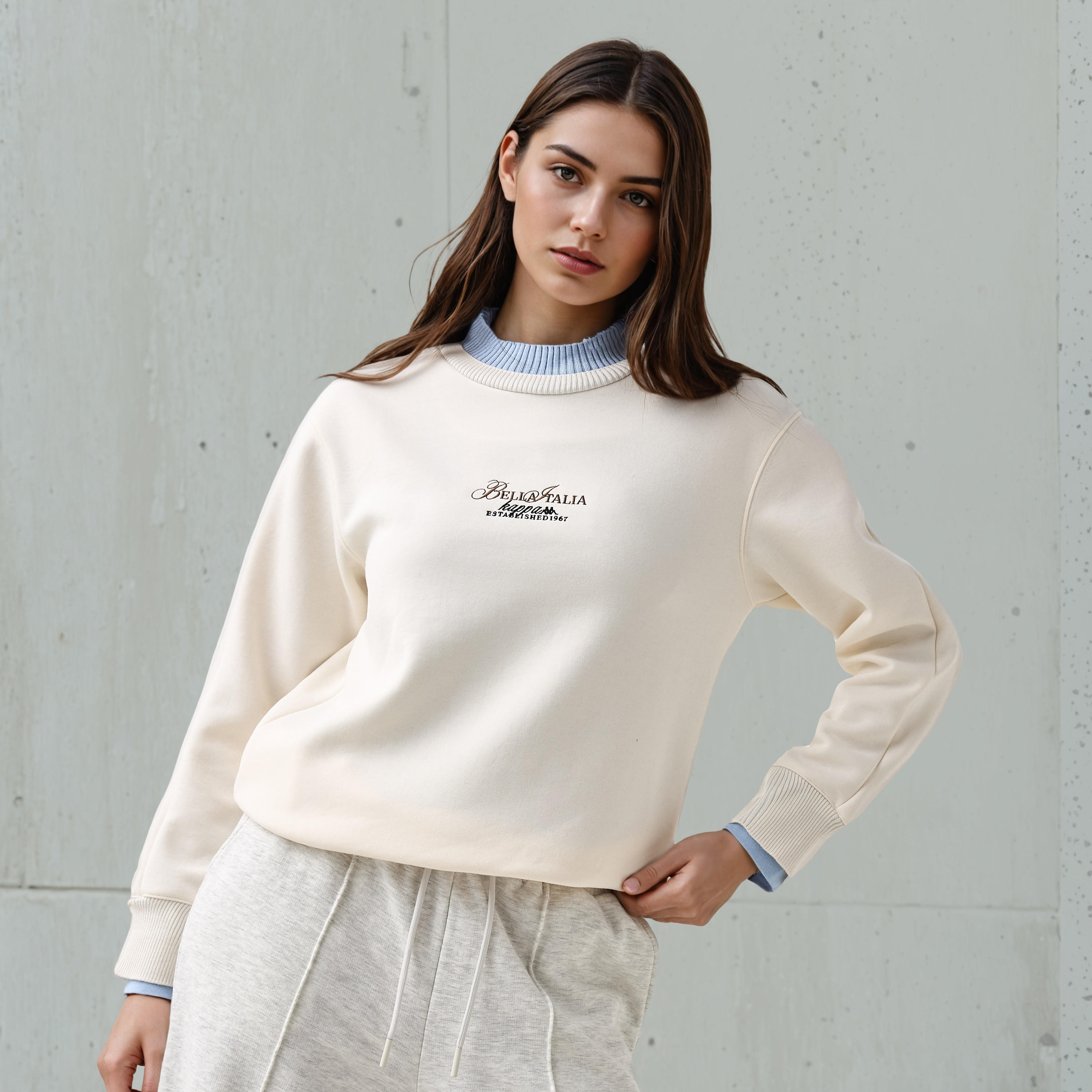 سويت شيرت مضلع مزدوج للنساء من كابا-women-clothing-sportswearandactivewear-hoodiesandsweatshirts-image-1
