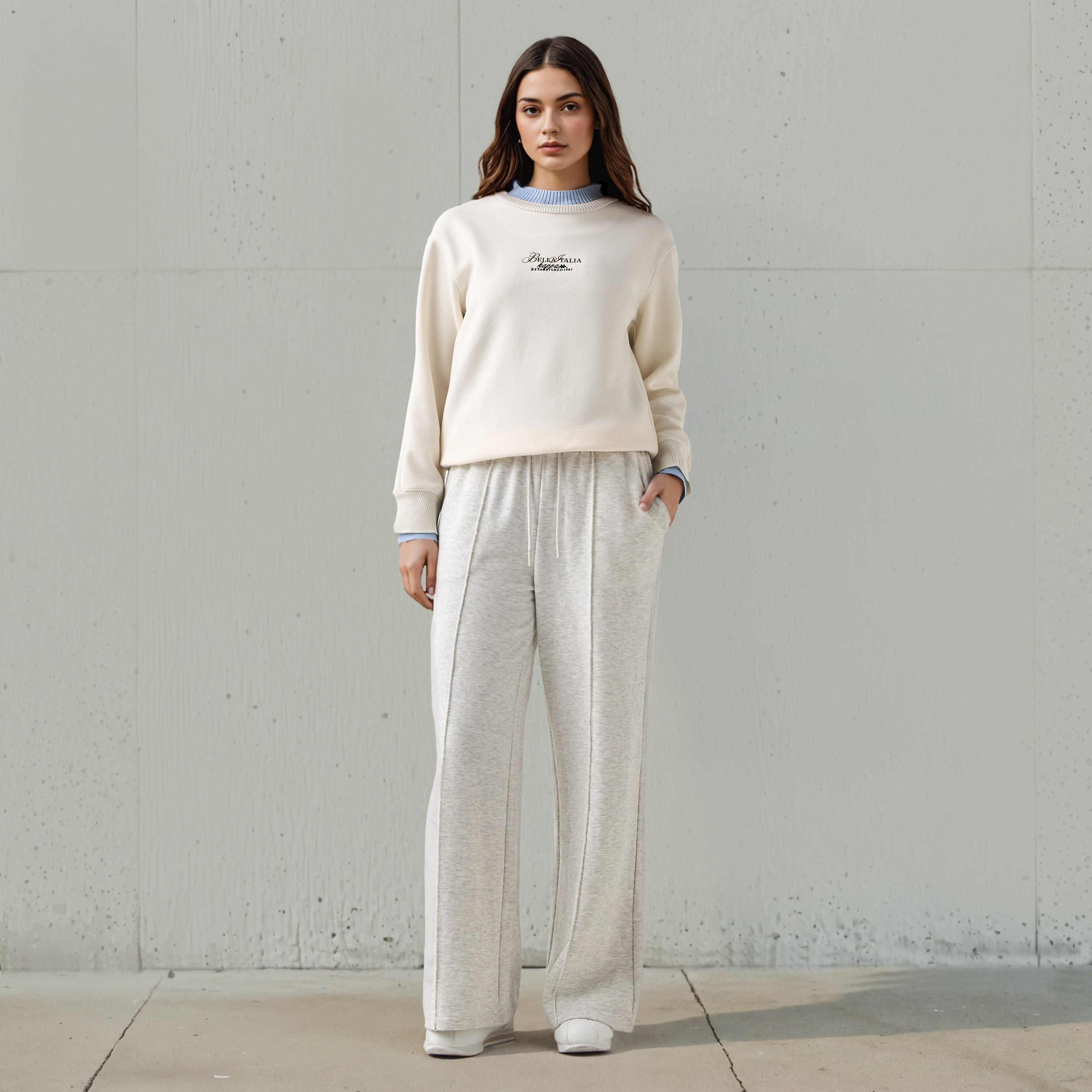سويت شيرت مضلع مزدوج للنساء من كابا-women-clothing-sportswearandactivewear-hoodiesandsweatshirts-image-2