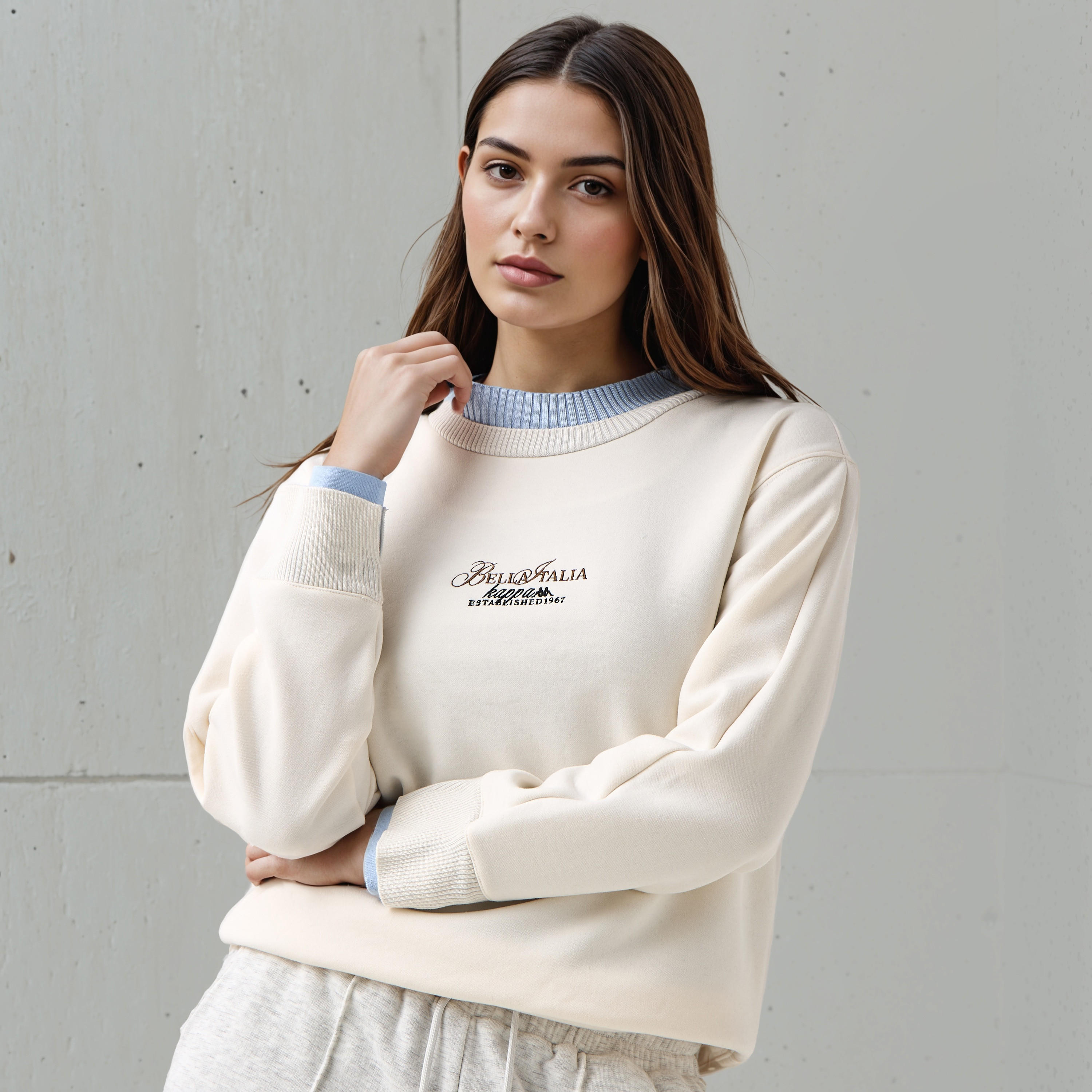 سويت شيرت مضلع مزدوج للنساء من كابا-women-clothing-sportswearandactivewear-hoodiesandsweatshirts-image-6