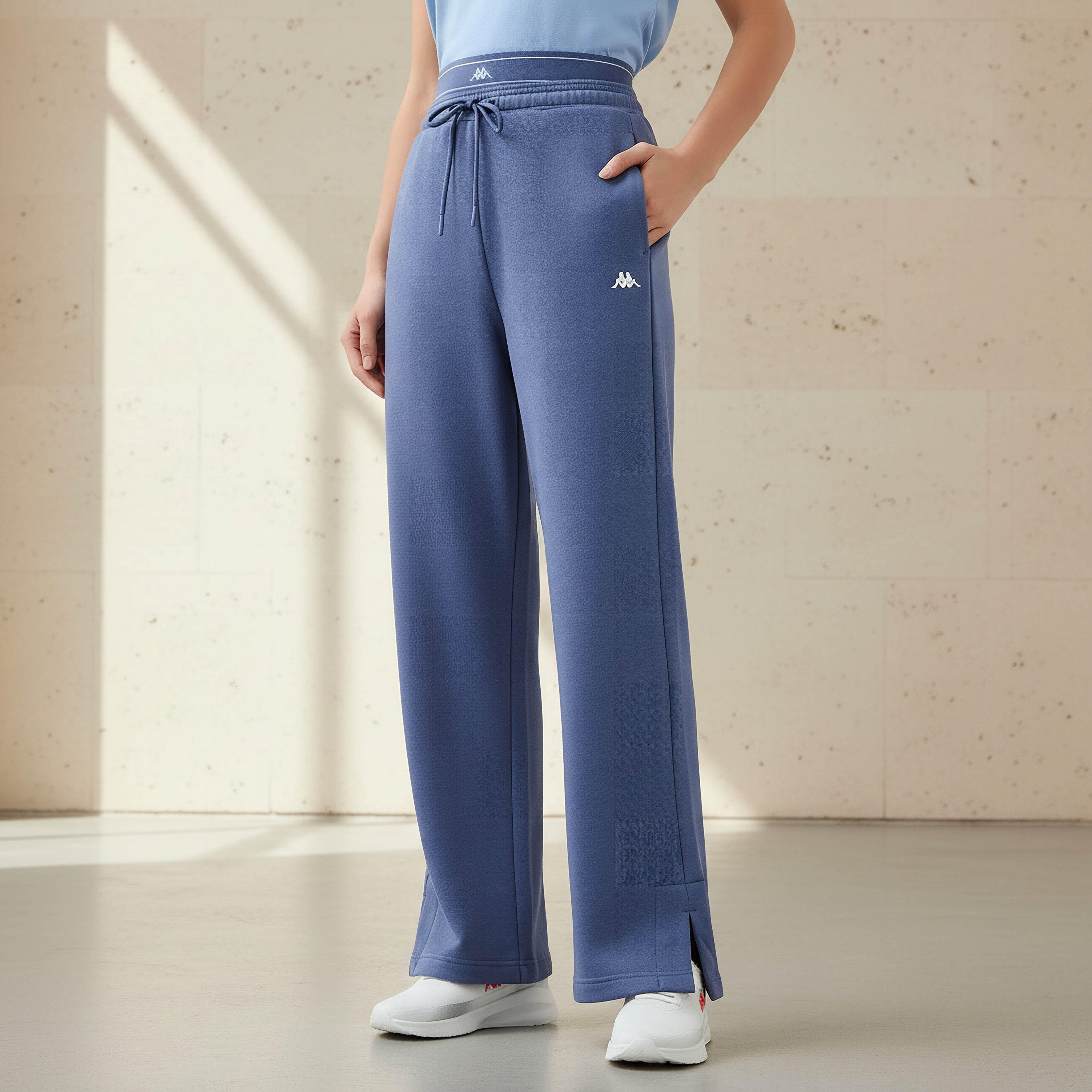Kappa Slit Accent Flared Track Pants with Pockets-women-clothing-bottoms-joggers-image-1