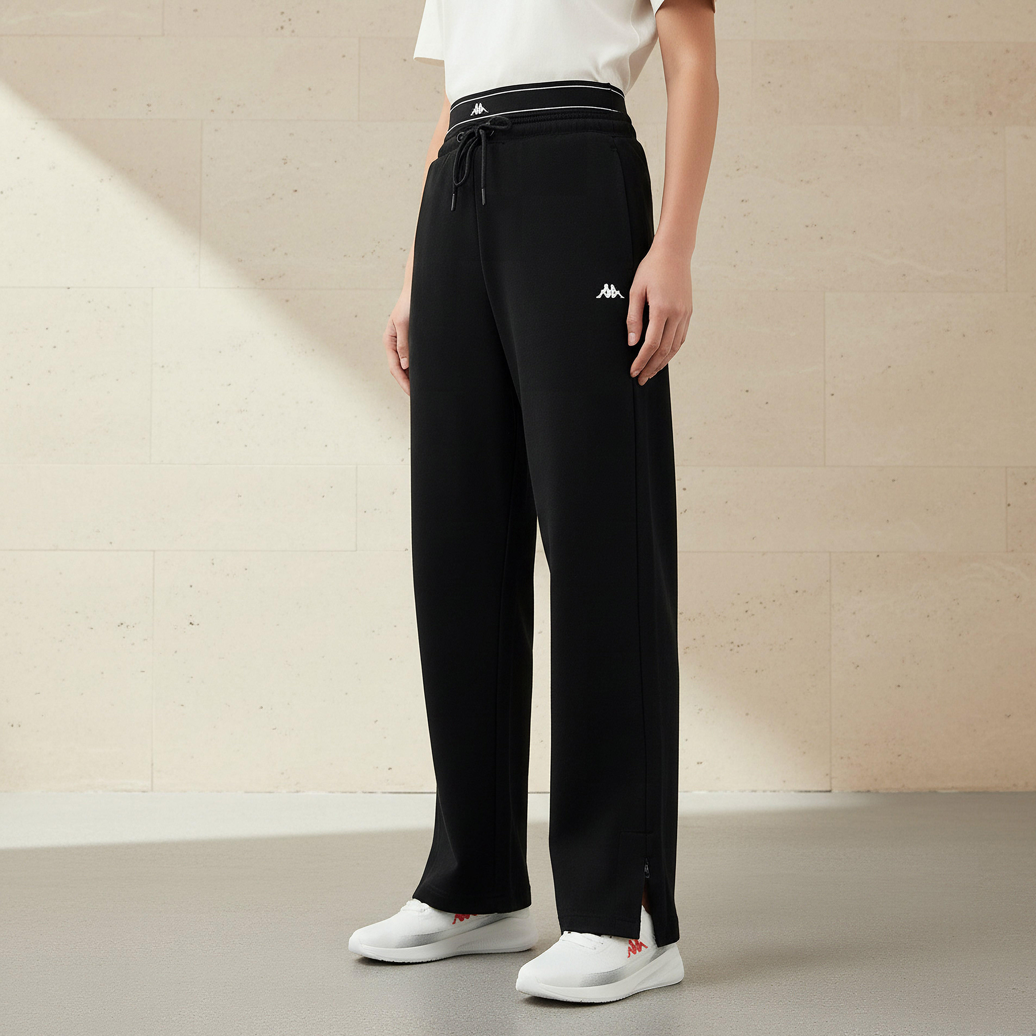 Kappa Slit Accent Flared Track Pants with Pockets-women-clothing-bottoms-joggers-image-1