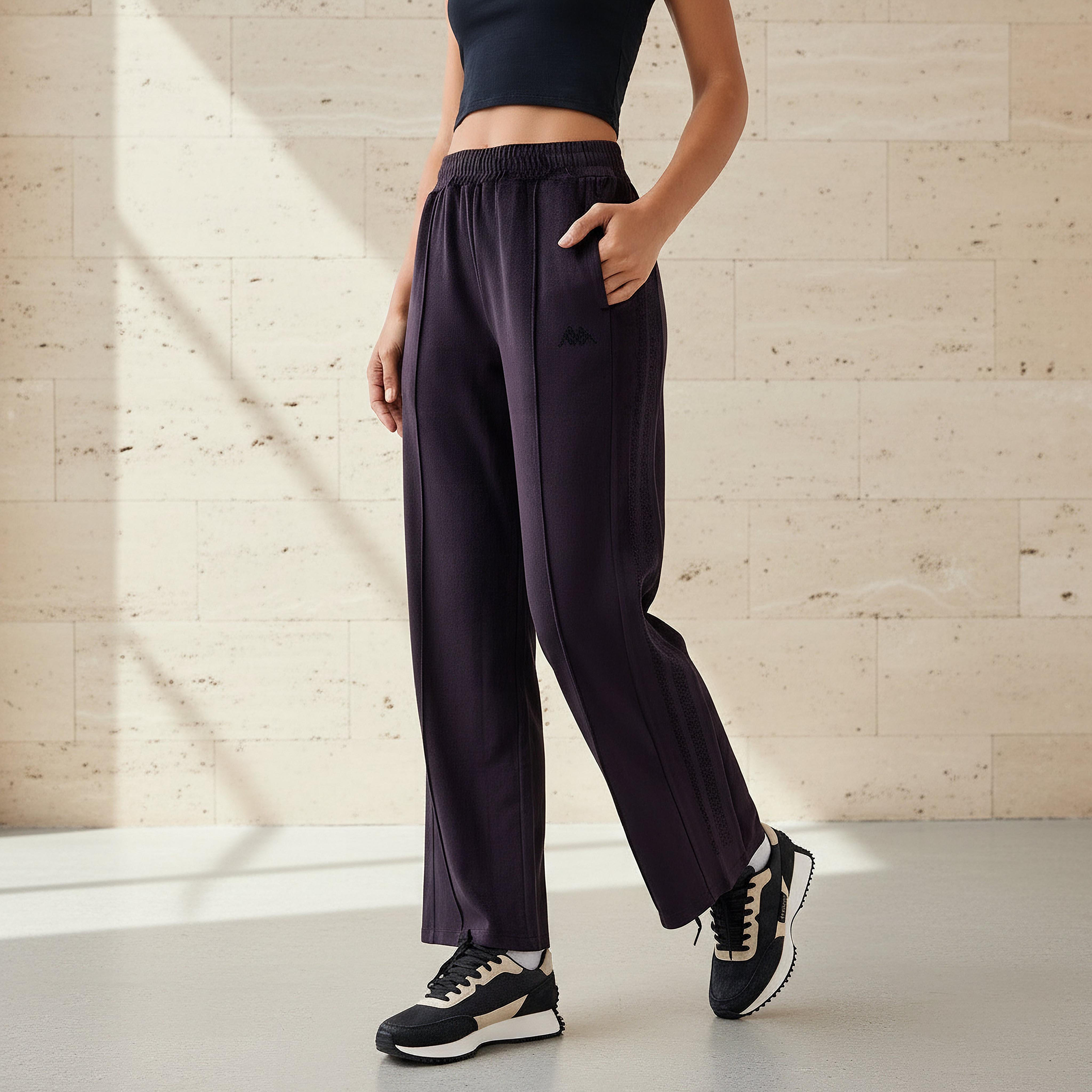 Kappa Embellished Velour Regular Fit Track Pants with Pockets-women-clothing-coordsets-image-1