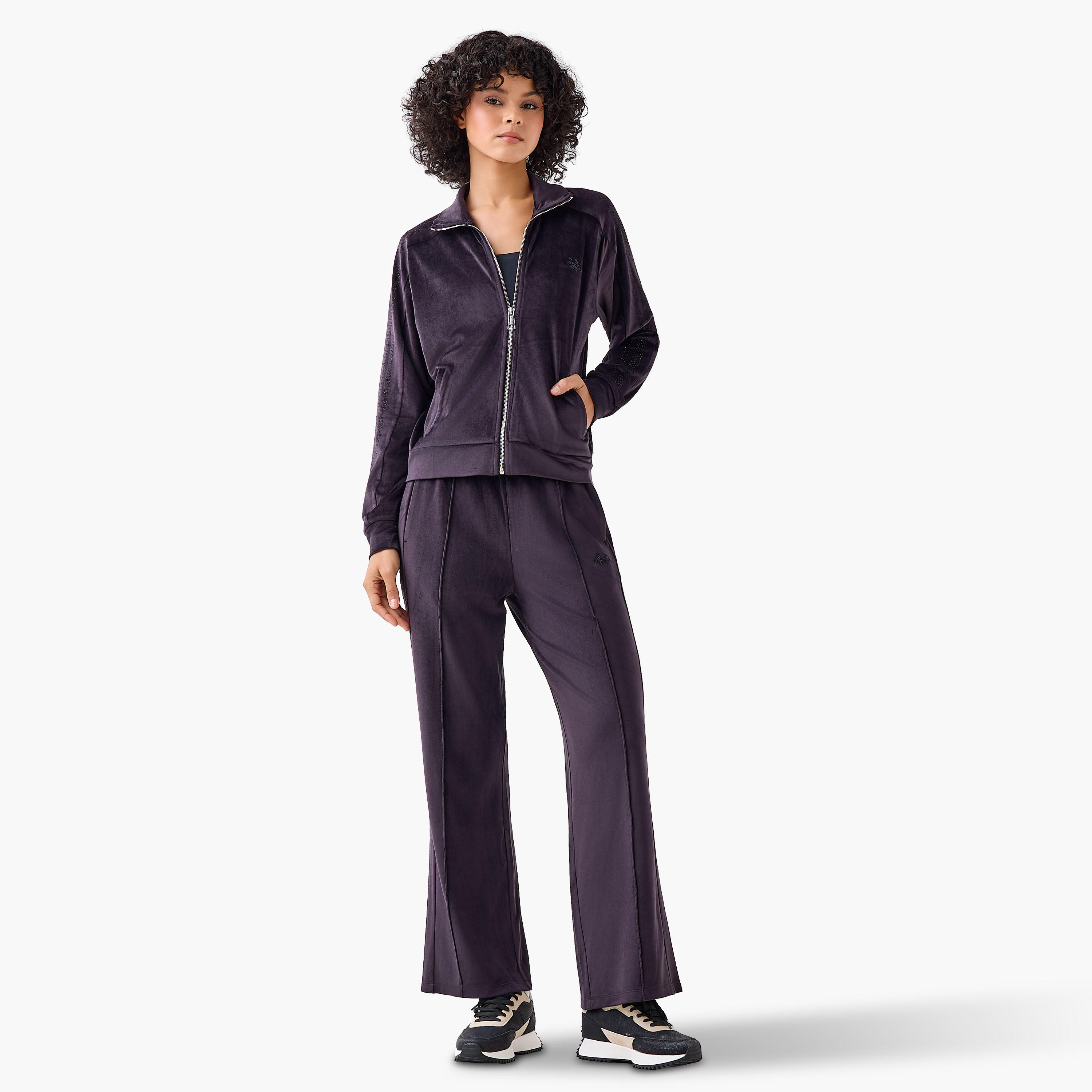 Kappa Embellished Velour Regular Fit Track Pants with Pockets-women-clothing-coordsets-image-2