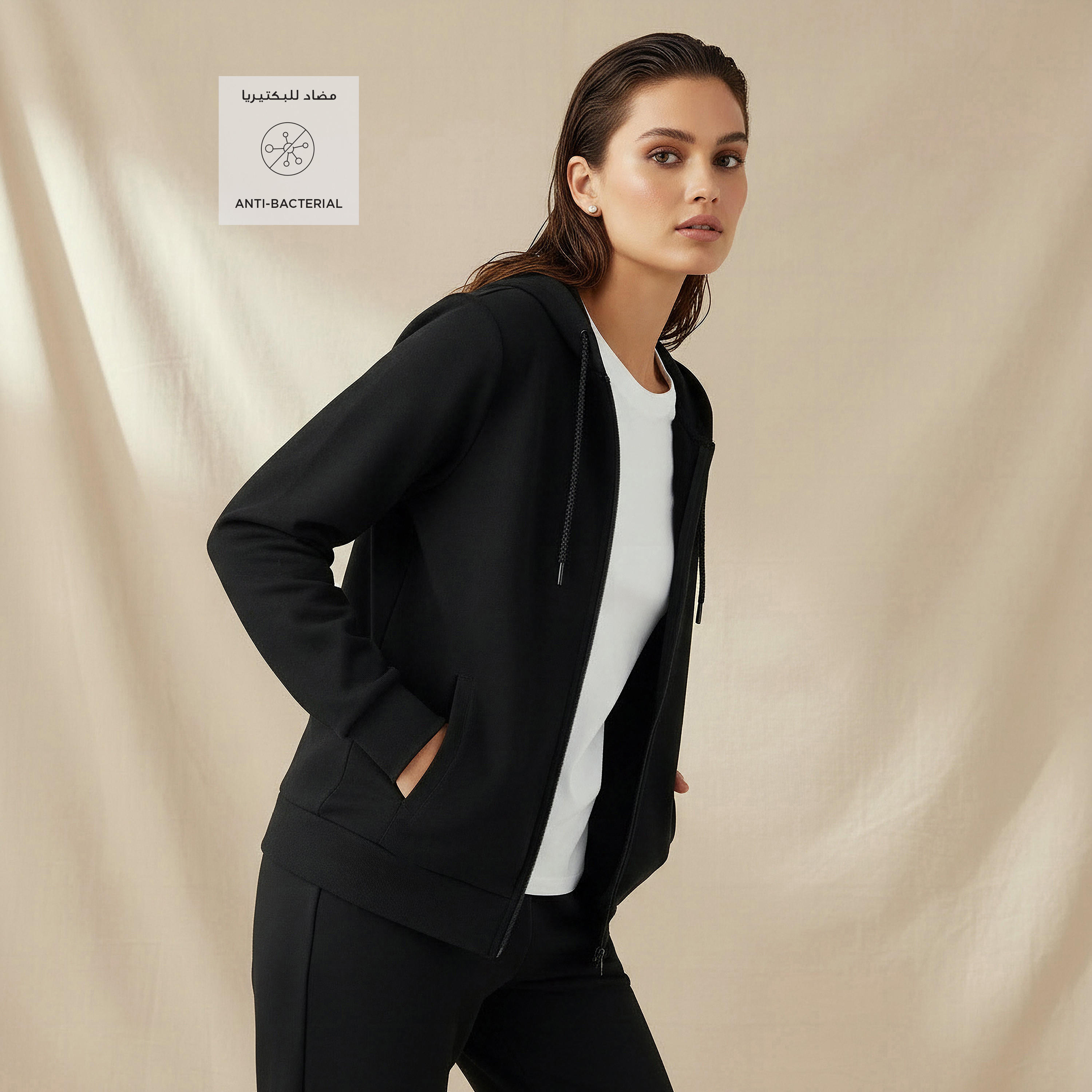 سويت شيرت بقبعة وسحاب إغلاق للنساء من كابا-women-clothing-coordsets-image-4
