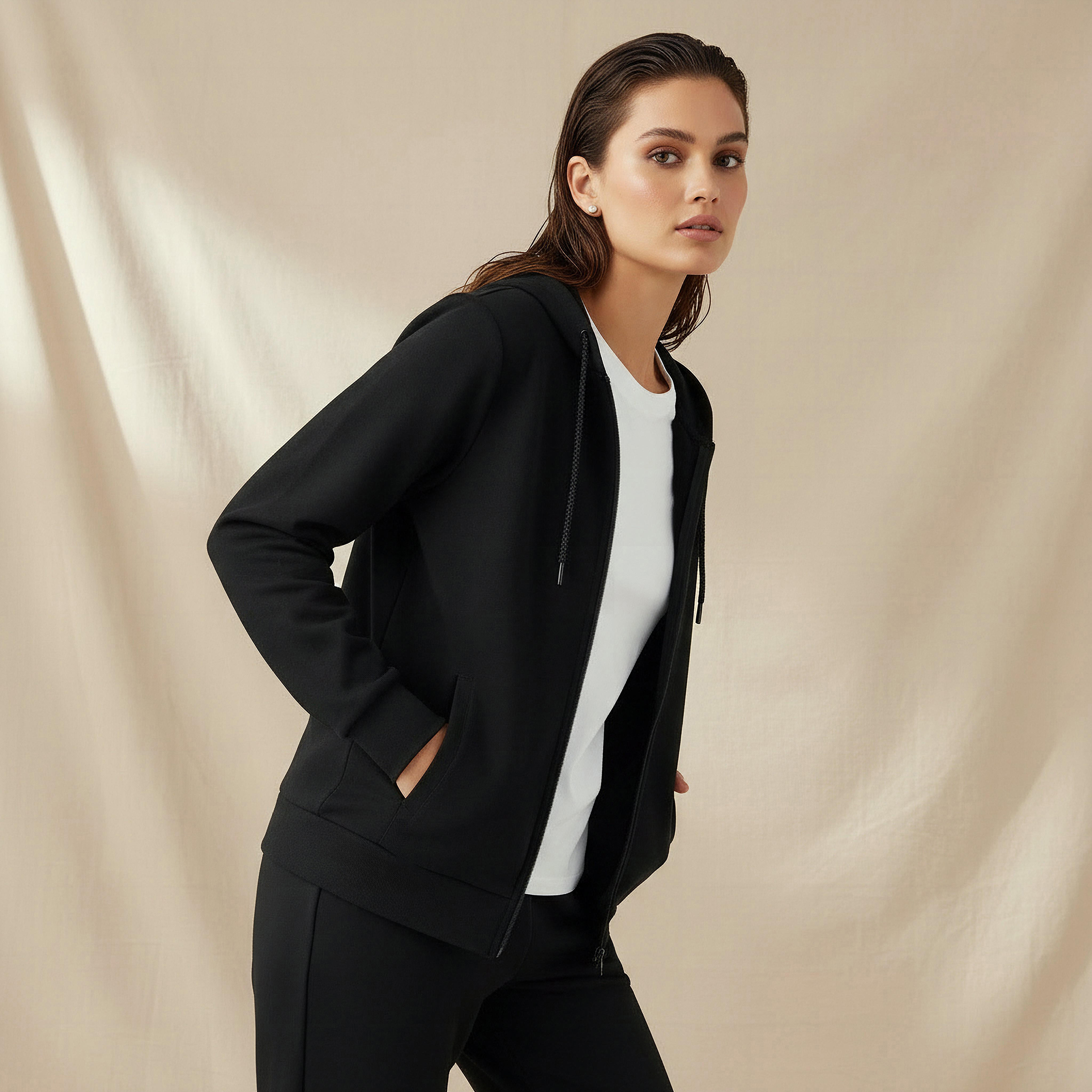 سويت شيرت بقبعة وسحاب إغلاق للنساء من كابا-women-clothing-coordsets-image-2
