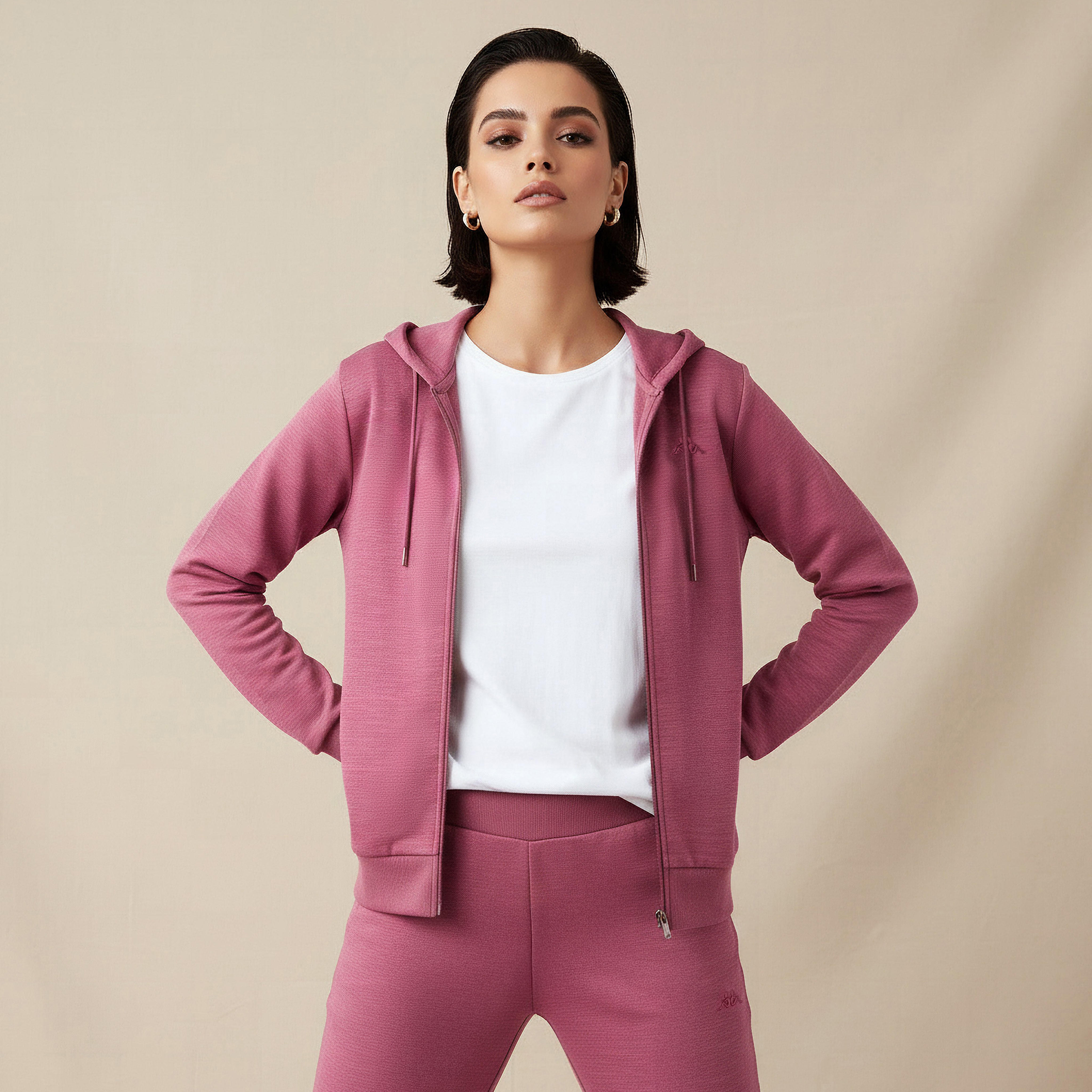 سويت شيرت بقبعة وسحاب إغلاق للنساء من كابا-women-clothing-coordsets-image-1