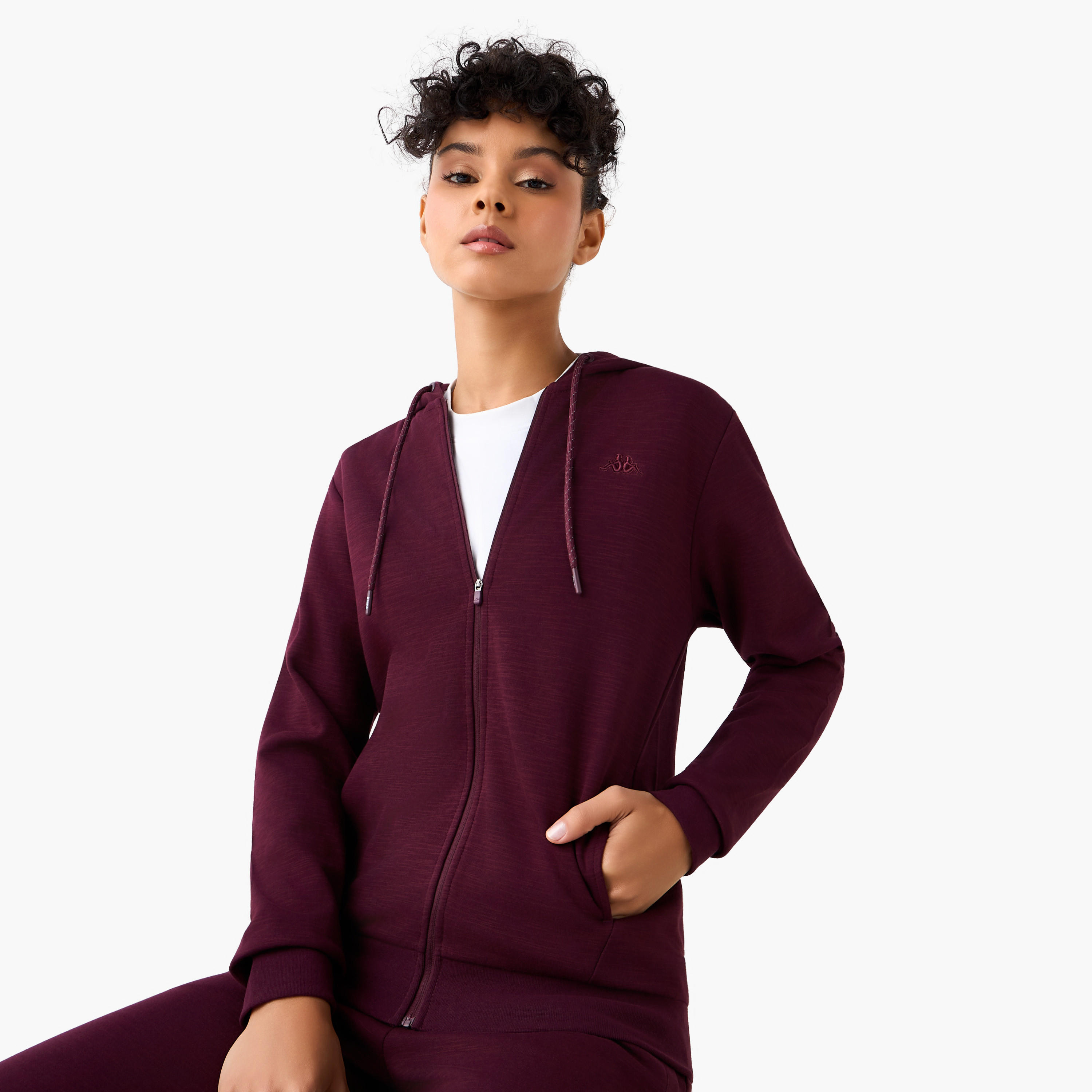 هودي بتفاصيل شعار وسحاب وأكمام طويلة للنساء من كابا-women-clothing-sportswearandactivewear-hoodiesandsweatshirts-image-2