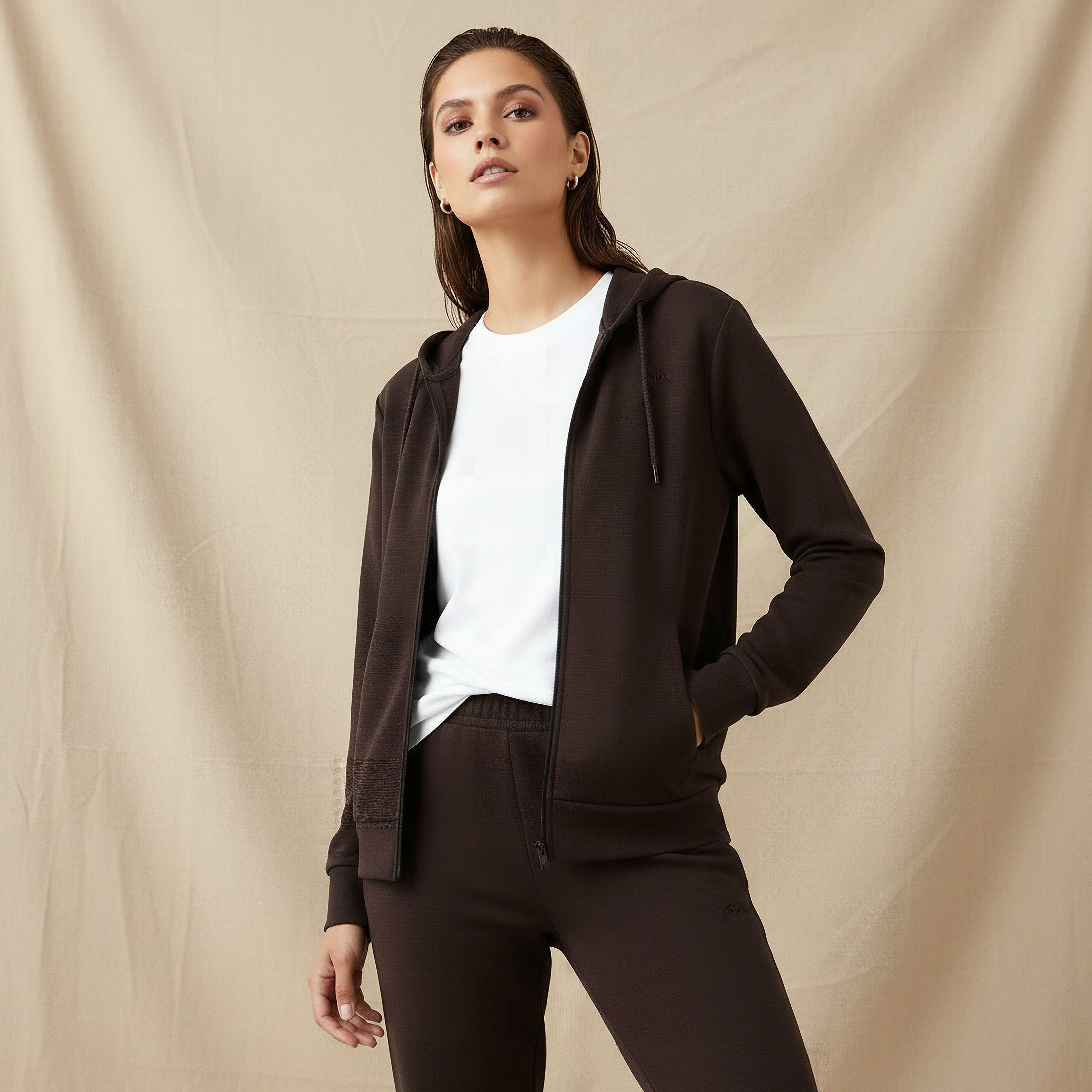 هودي بتفاصيل شعار وسحاب وأكمام طويلة للنساء من كابا-women-clothing-sportswearandactivewear-hoodiesandsweatshirts-image-1