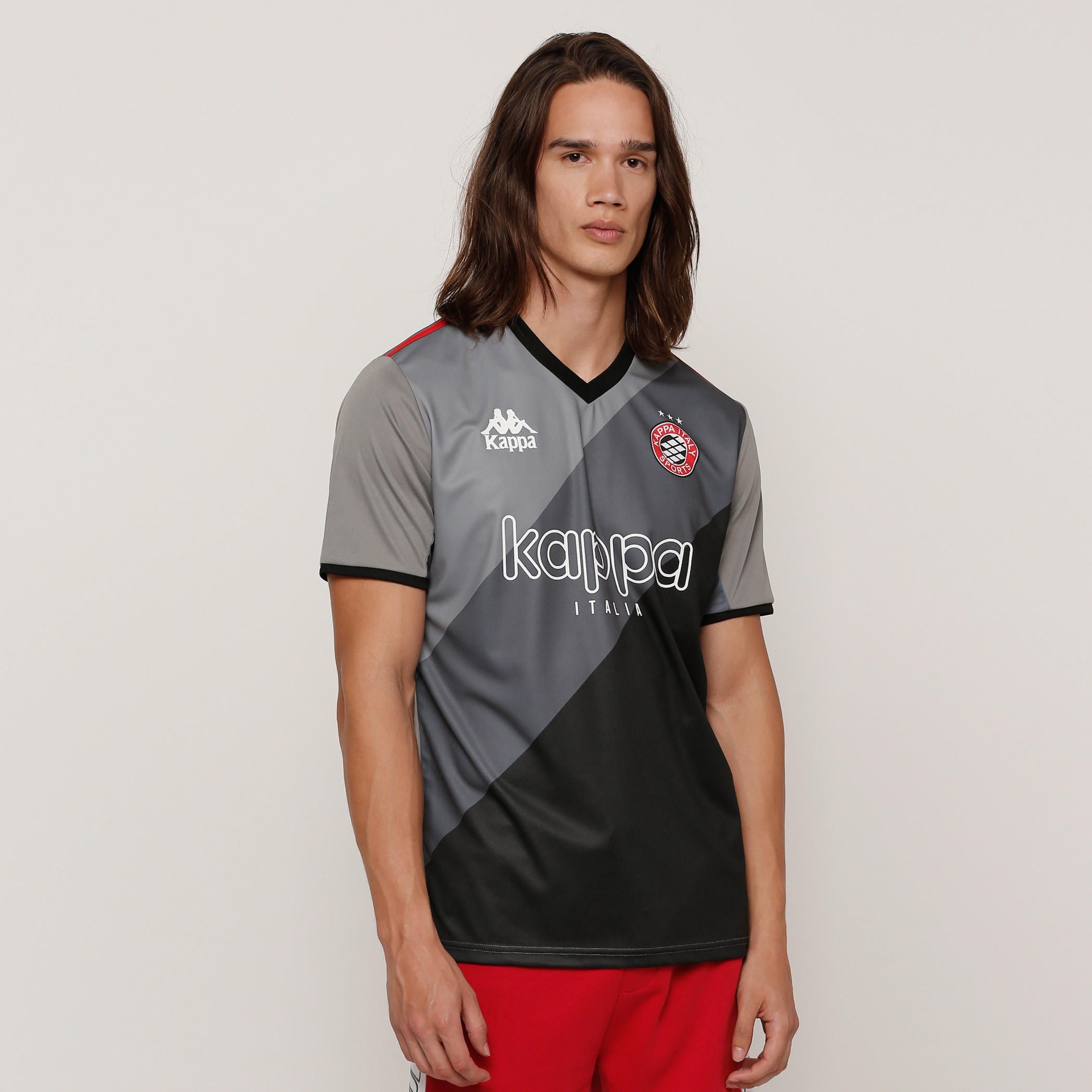 Kappa Printed V-Neck T-Shirt with Short Sleeves-men-clothing-sportswearandactivewear-tshirtsandpolos-image-1