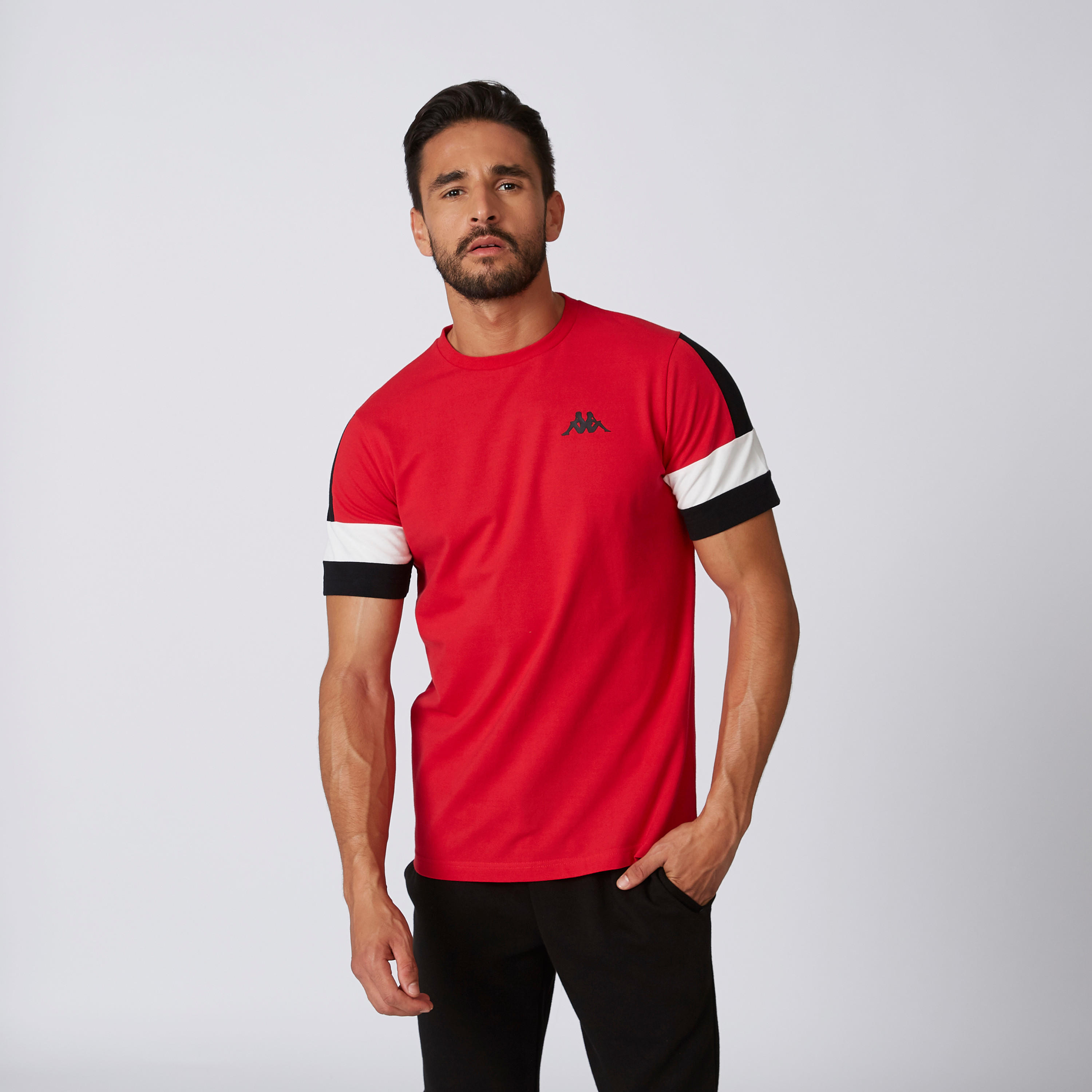 Sustainable Kappa Printed T-shirt with Striped Short Sleeves-men-clothing-sportswearandactivewear-tshirtsandpolos-image-1