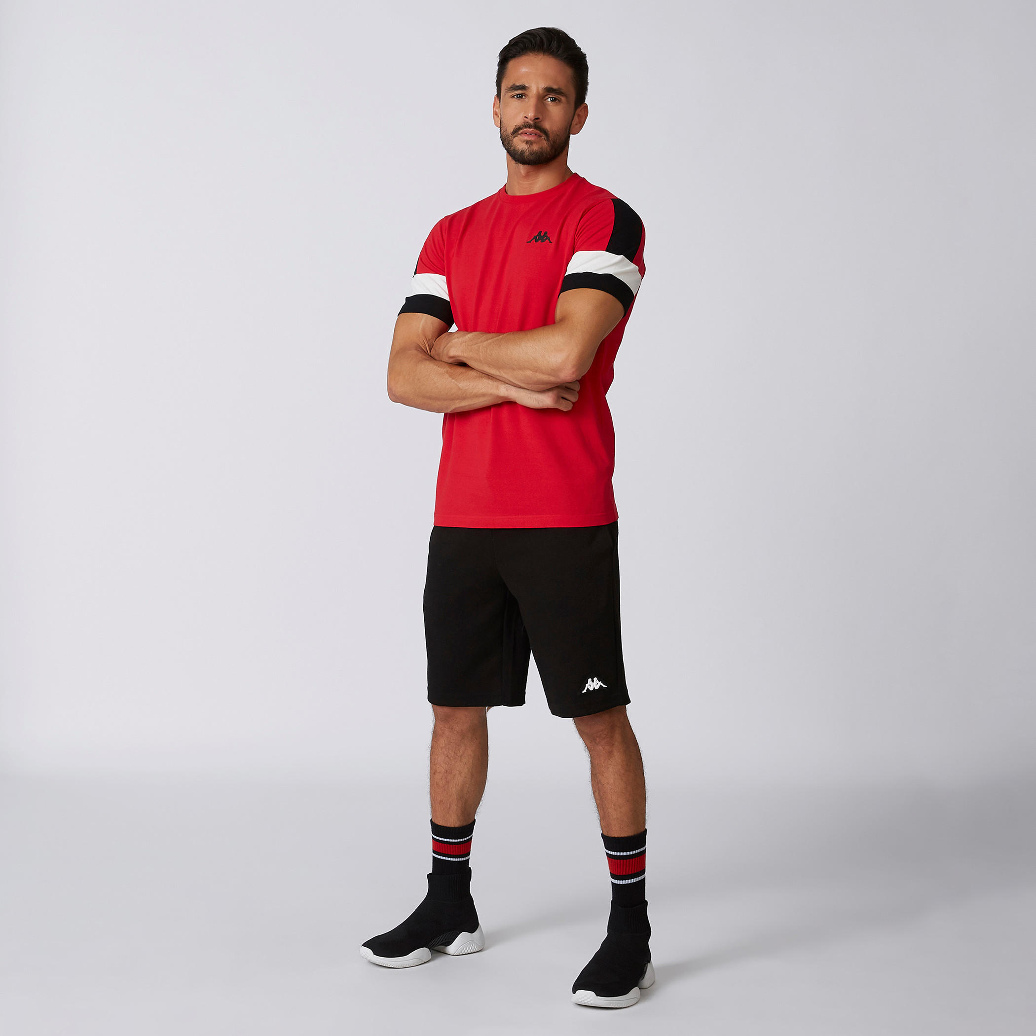 Sustainable Kappa Printed T-shirt with Striped Short Sleeves-men-clothing-sportswearandactivewear-tshirtsandpolos-image-2