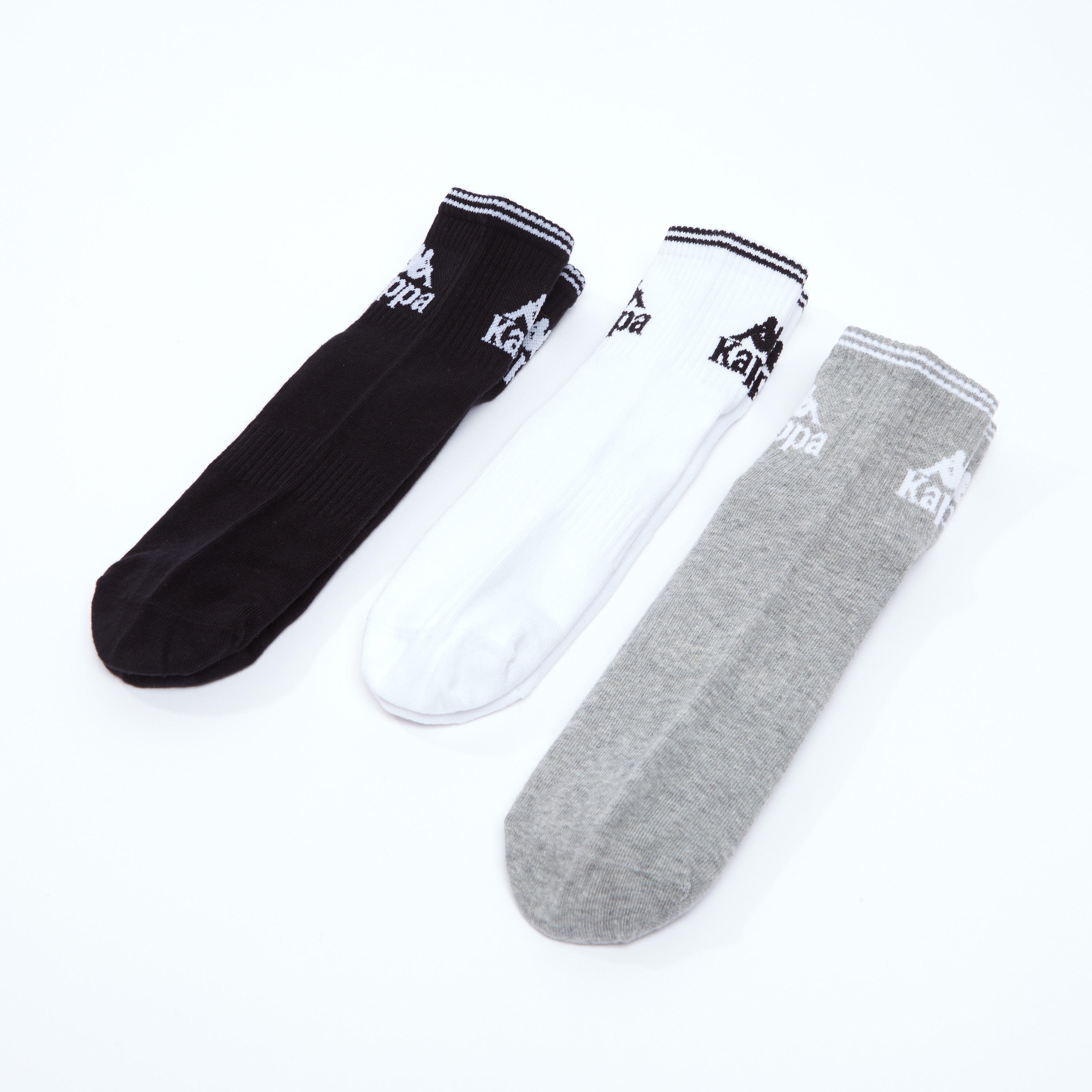 جوارب مطرّزة بطول الكاحل بحواف مضلّعة من كابا - طقم من 3 أزواج-men-socks-image-1