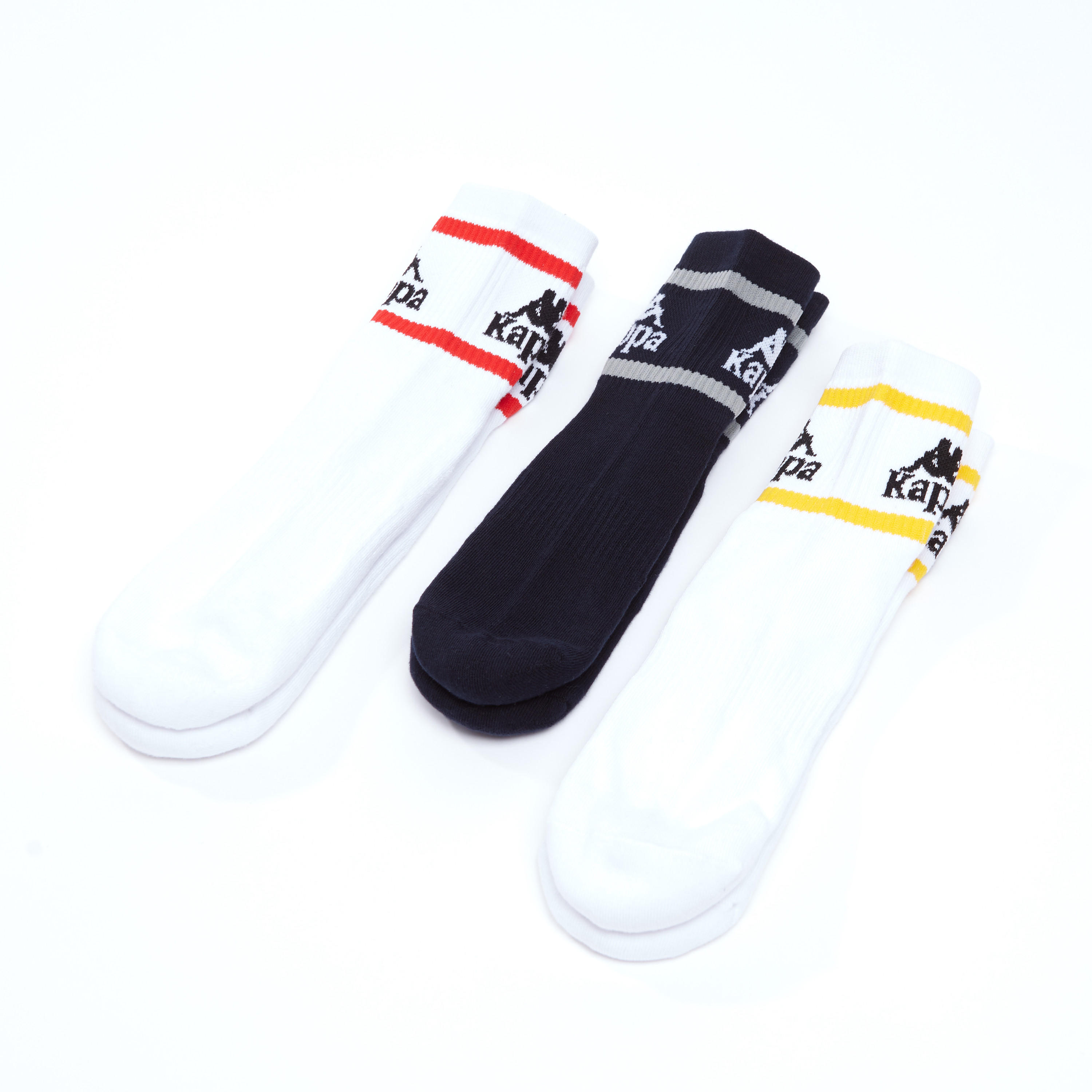 جوارب مطرّزة بطول الكاحل بحواف مضلّعة من كابا - طقم من 3 أزواج-men-socks-image-1
