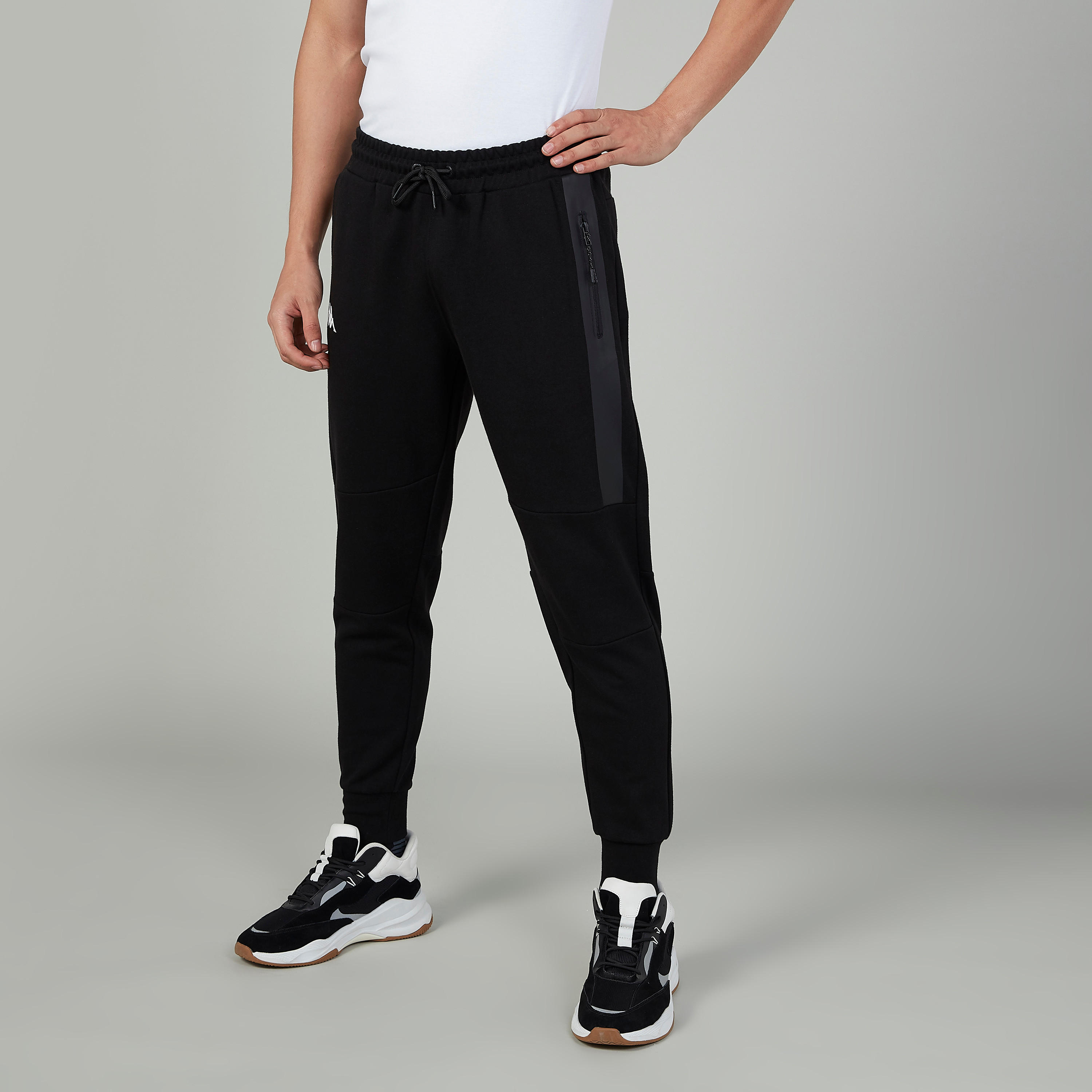 بنطلون رياضي سادة بسحّاب وجيوب من كابا-men-clothing-bottoms-joggers-image-1