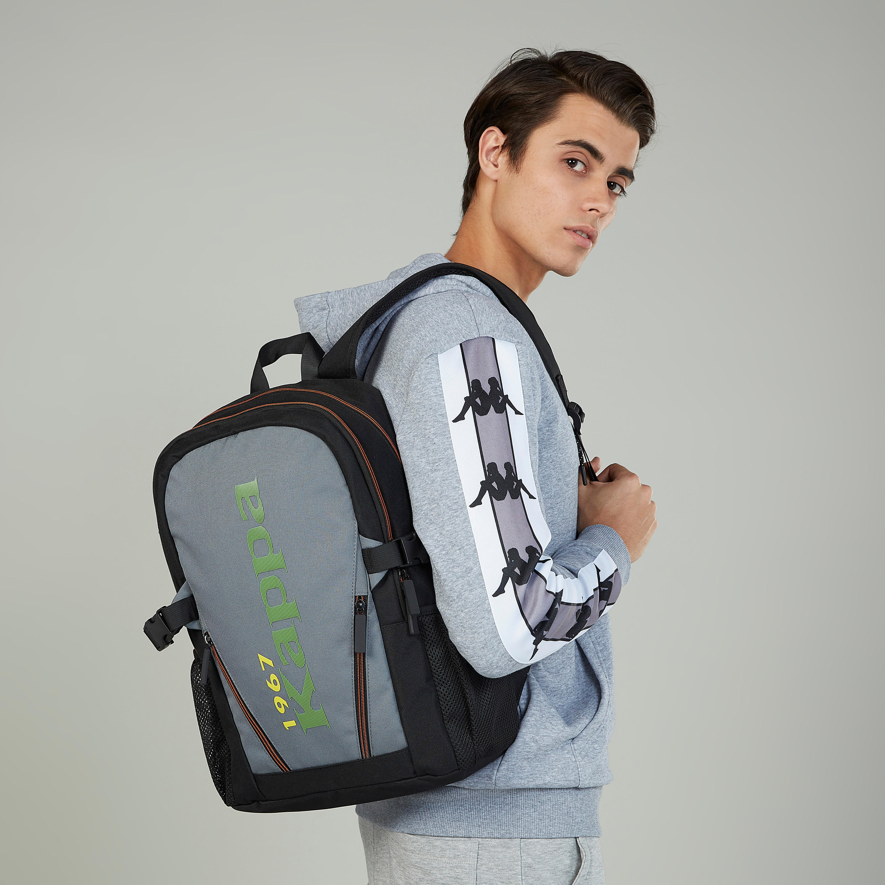 Kappa Printed Backpack with Adjustable Straps and Zip Closure-men-bags-image-2