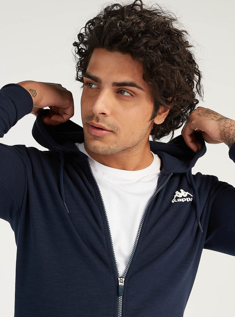 Kappa Solid Zip Through Hooded Jacket with Long Sleeves-men-winterwear-hoodiesandsweatshirts-image-3
