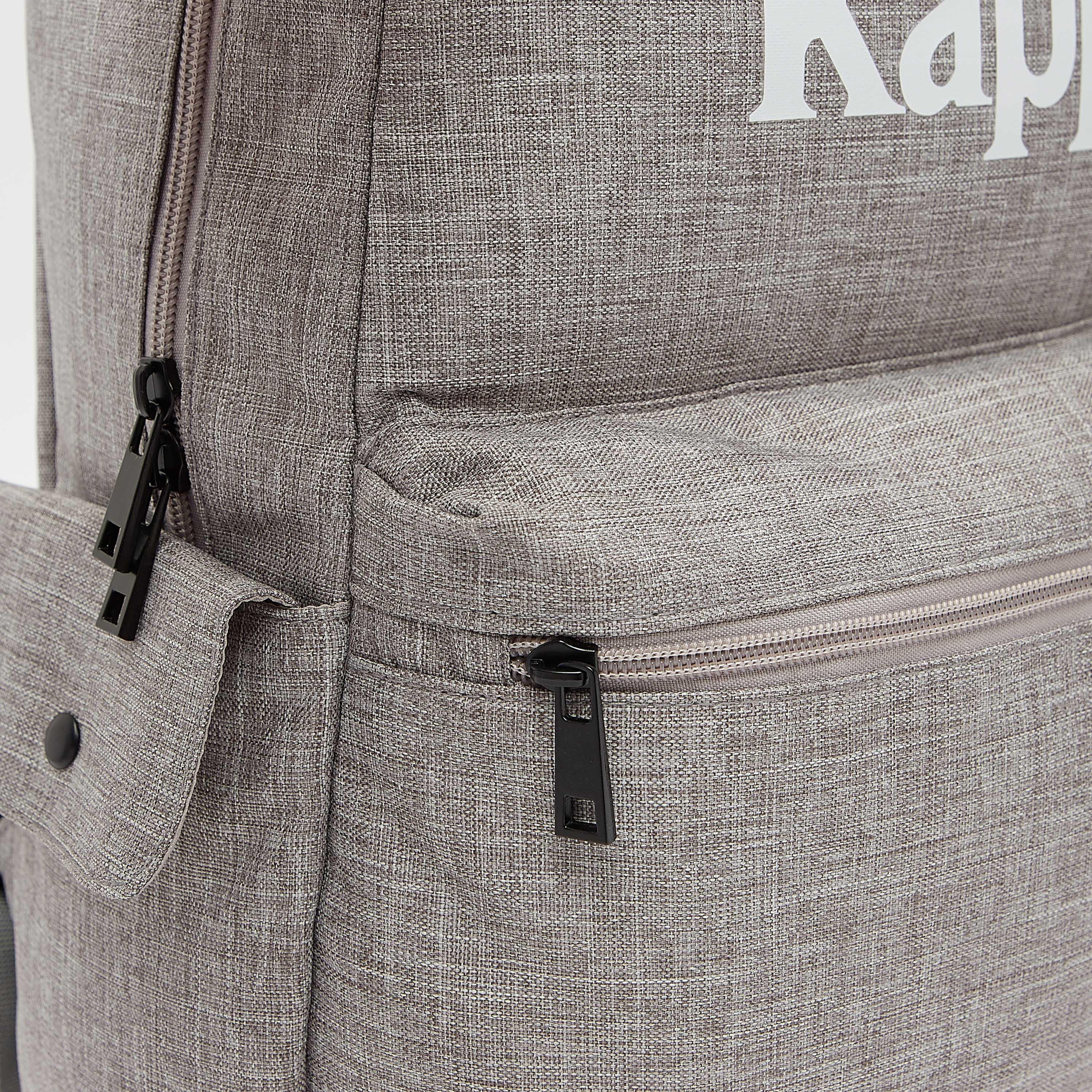 Kappa Logo Print Backpack with Adjustable Straps and Zip Closure-men-bags-image-2