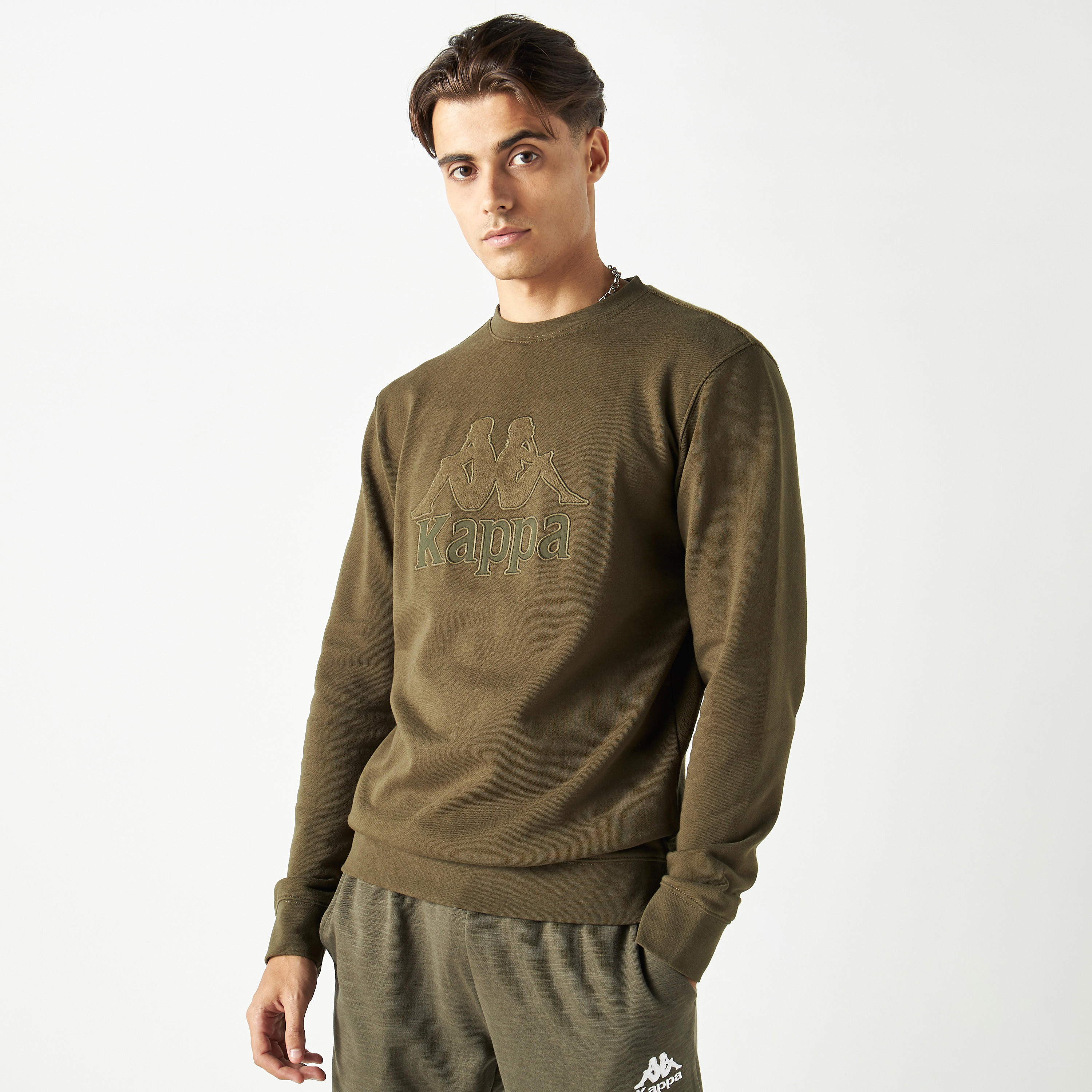 Kappa Logo Detail Sweatshirt with Crew Neck and Long Sleeves-men-winterwear-hoodiesandsweatshirts-image-1