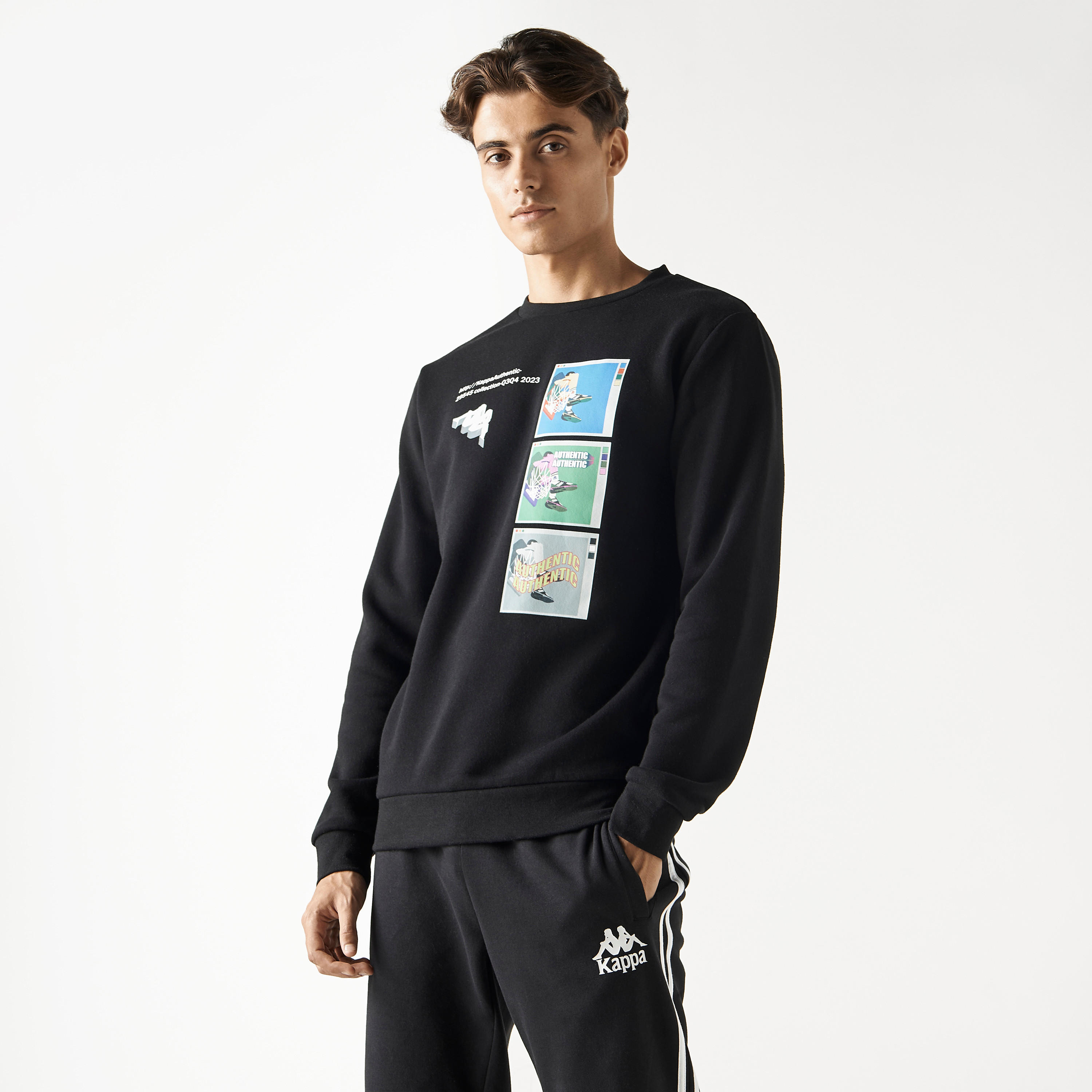 سويت شيرت بياقة ضيقة وأكمام طويلة وطبعات شعار من كابا-men-winterwear-hoodiesandsweatshirts-image-1