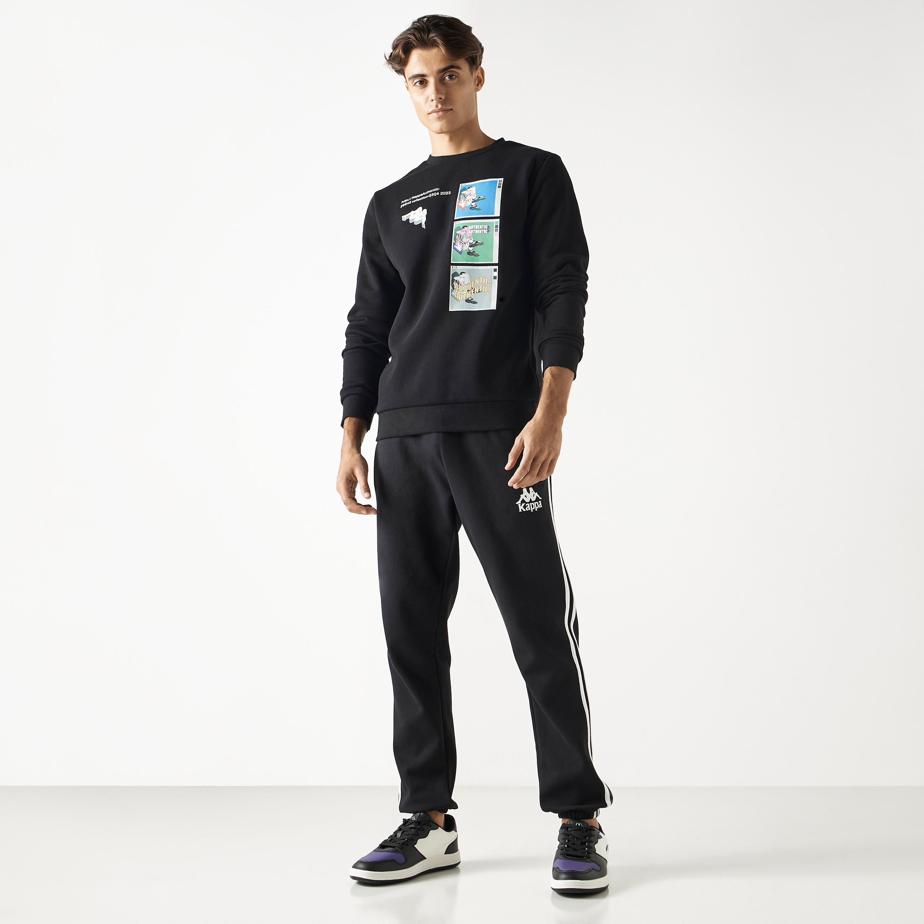 سويت شيرت بياقة ضيقة وأكمام طويلة وطبعات شعار من كابا-men-winterwear-hoodiesandsweatshirts-image-3