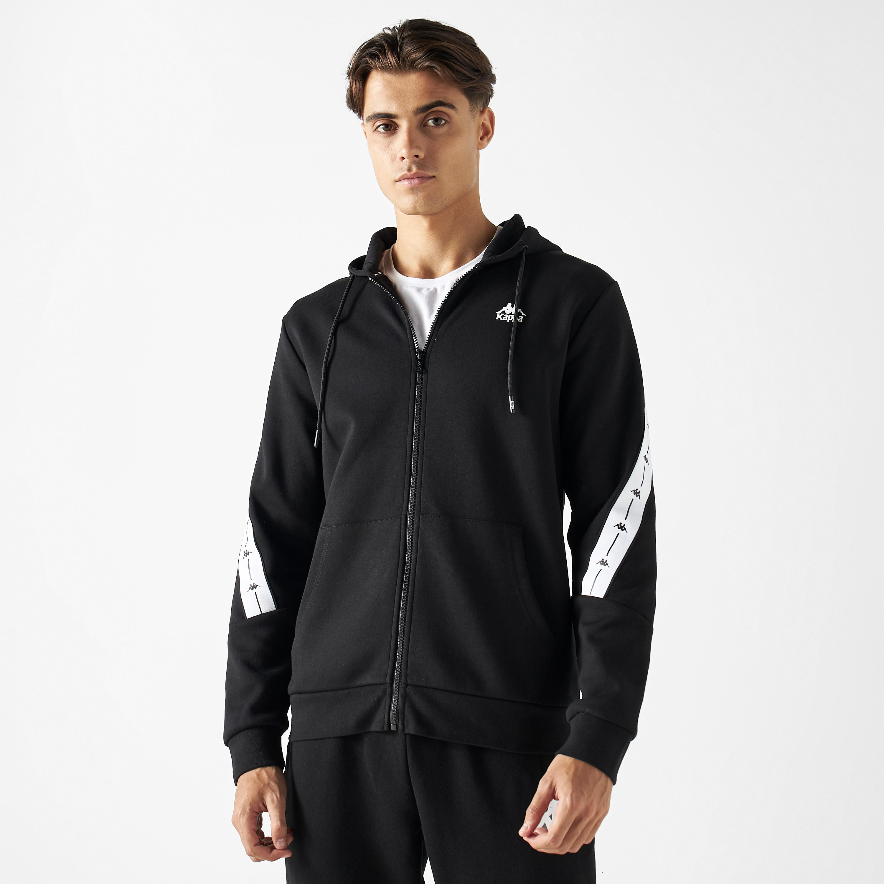 Kappa Logo Tape Detail Zip Through Hoodie with Long Sleeves and Kangaroo Pocket-men-winterwear-hoodiesandsweatshirts-image-1
